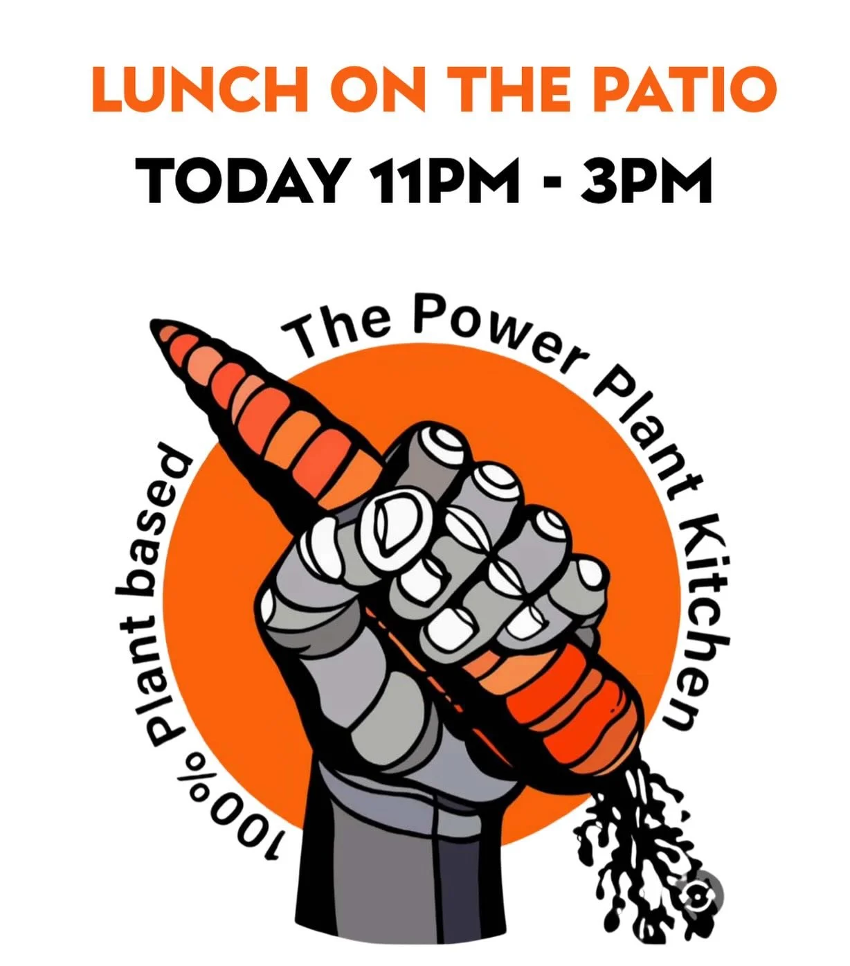 Today @powerplantkitchen will be set up on the patio serving a delicious vegan menu from 11am to 3 pm. Swing by for a treat and lunch.