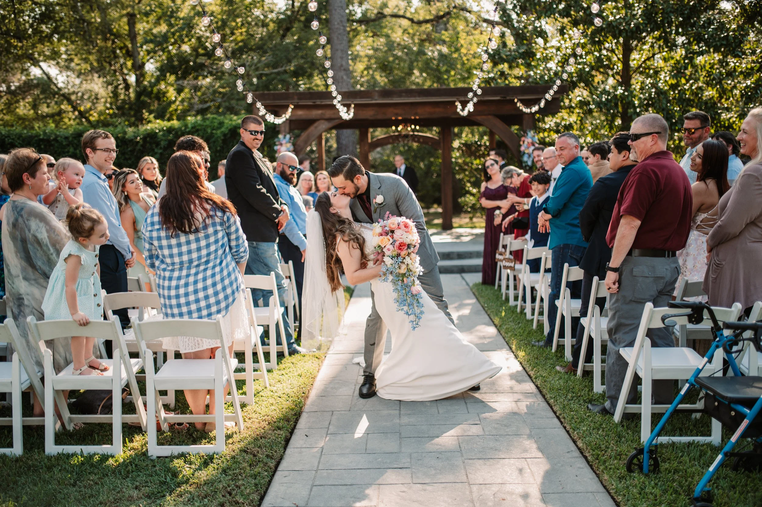 Couple at a golden hour fall wedding ceremony in Houston, Texas