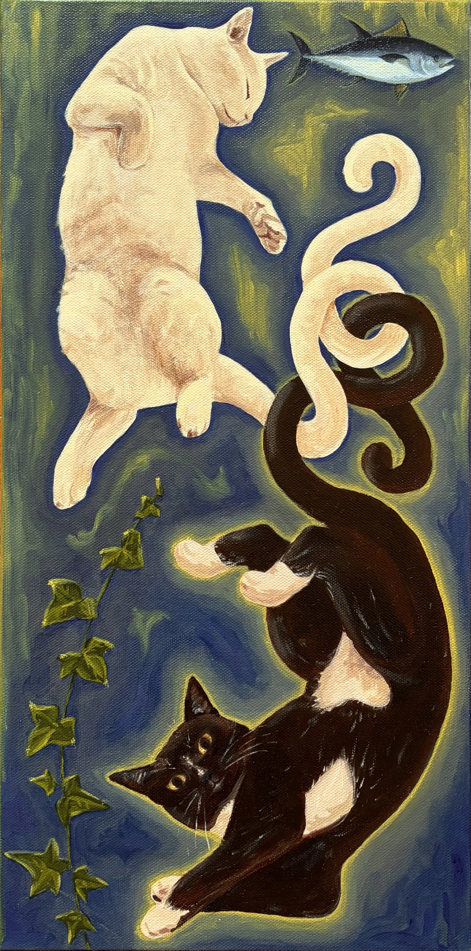 Portrait of Ivy and Tuna - 12/11/25 - 10x20" oil on canvas 