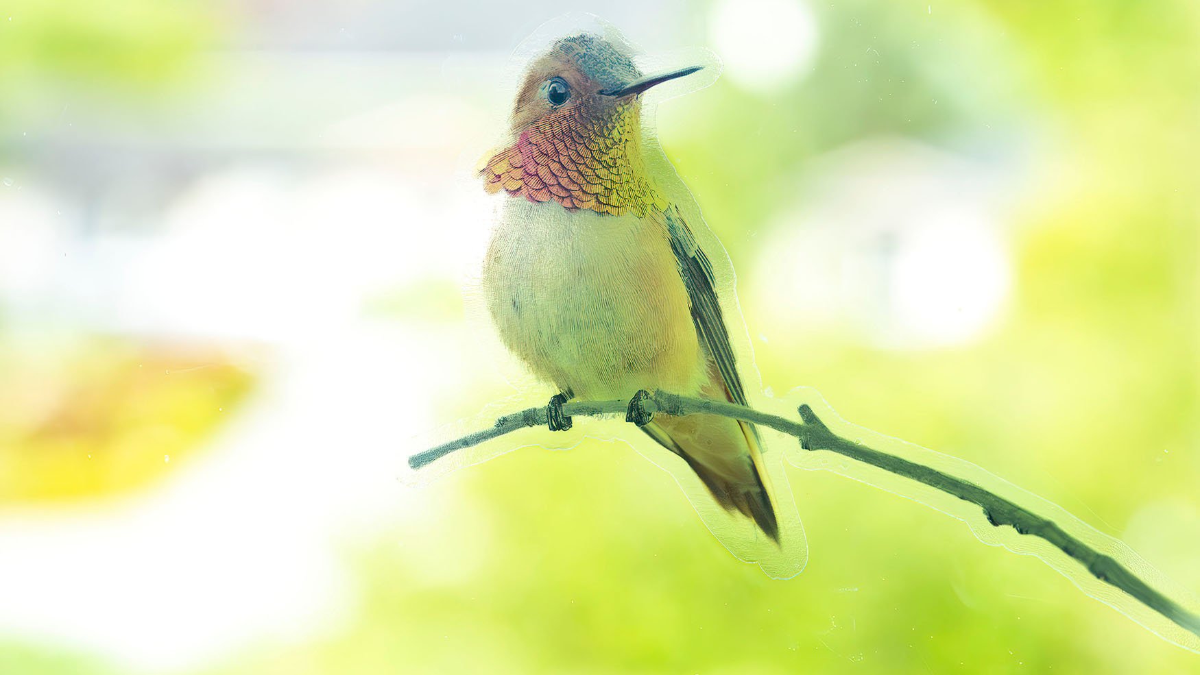 Rufous Hummingbird on branch #1