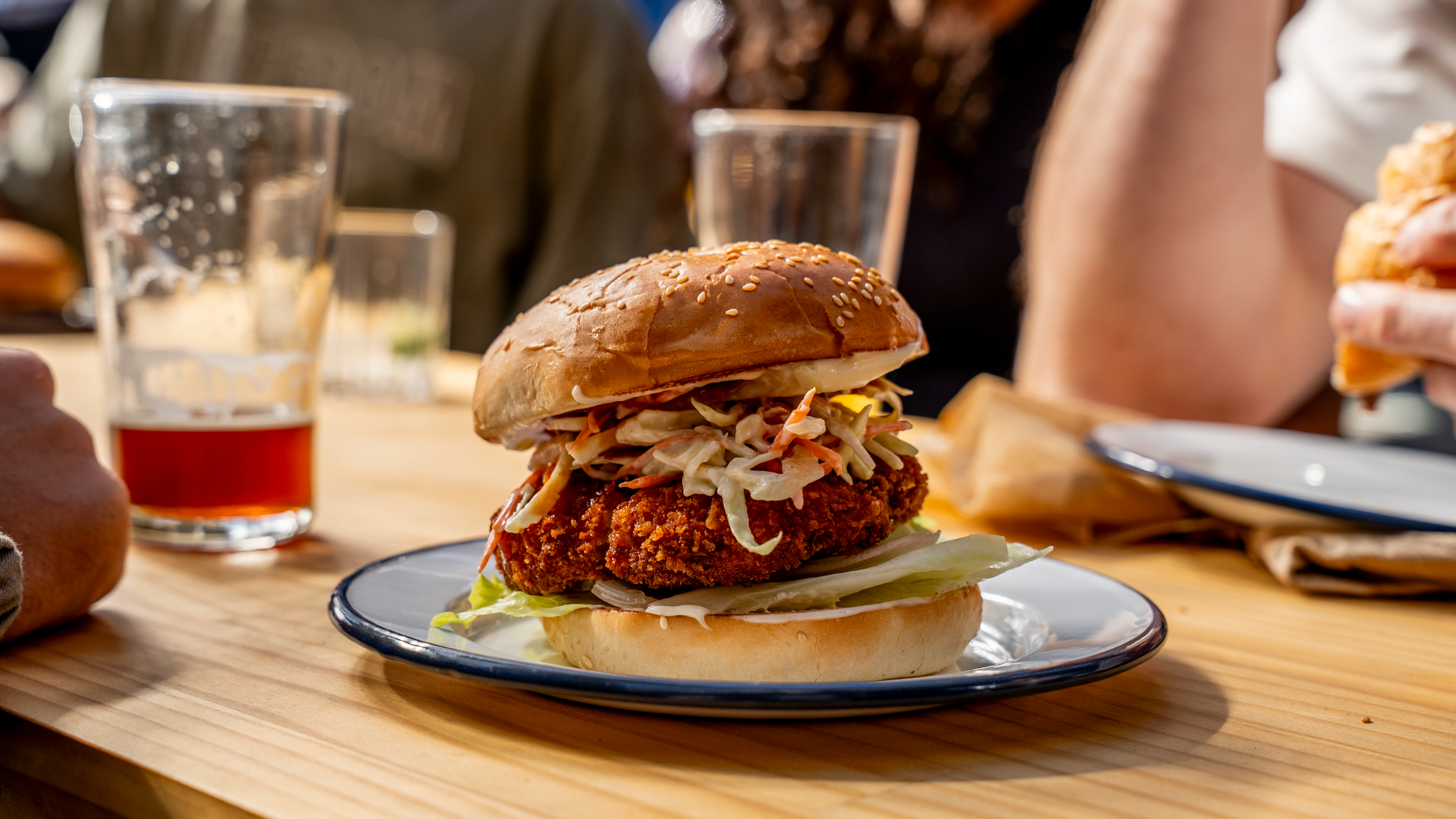 Chicken burger and craft beer at Easy Tiger St Helens.