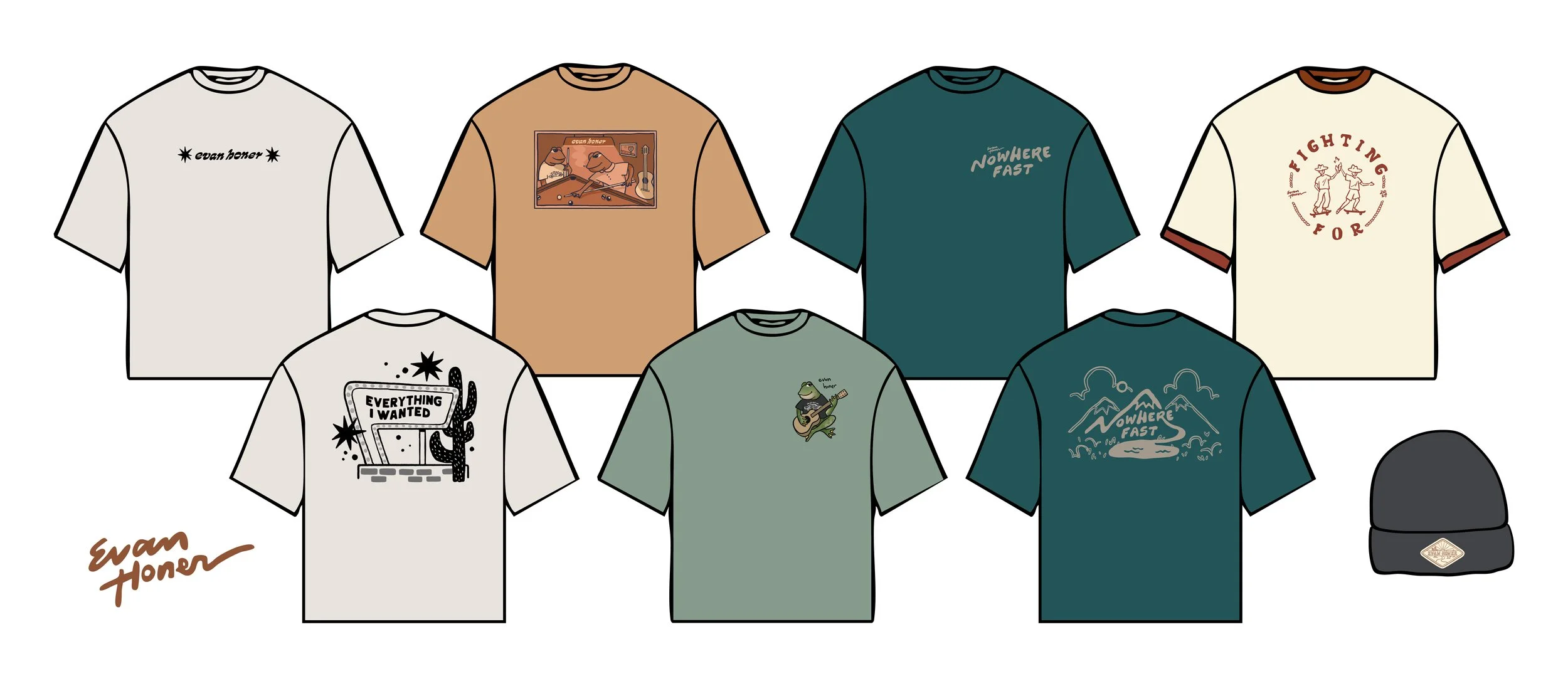 Merch collection for music artist Evan Honer