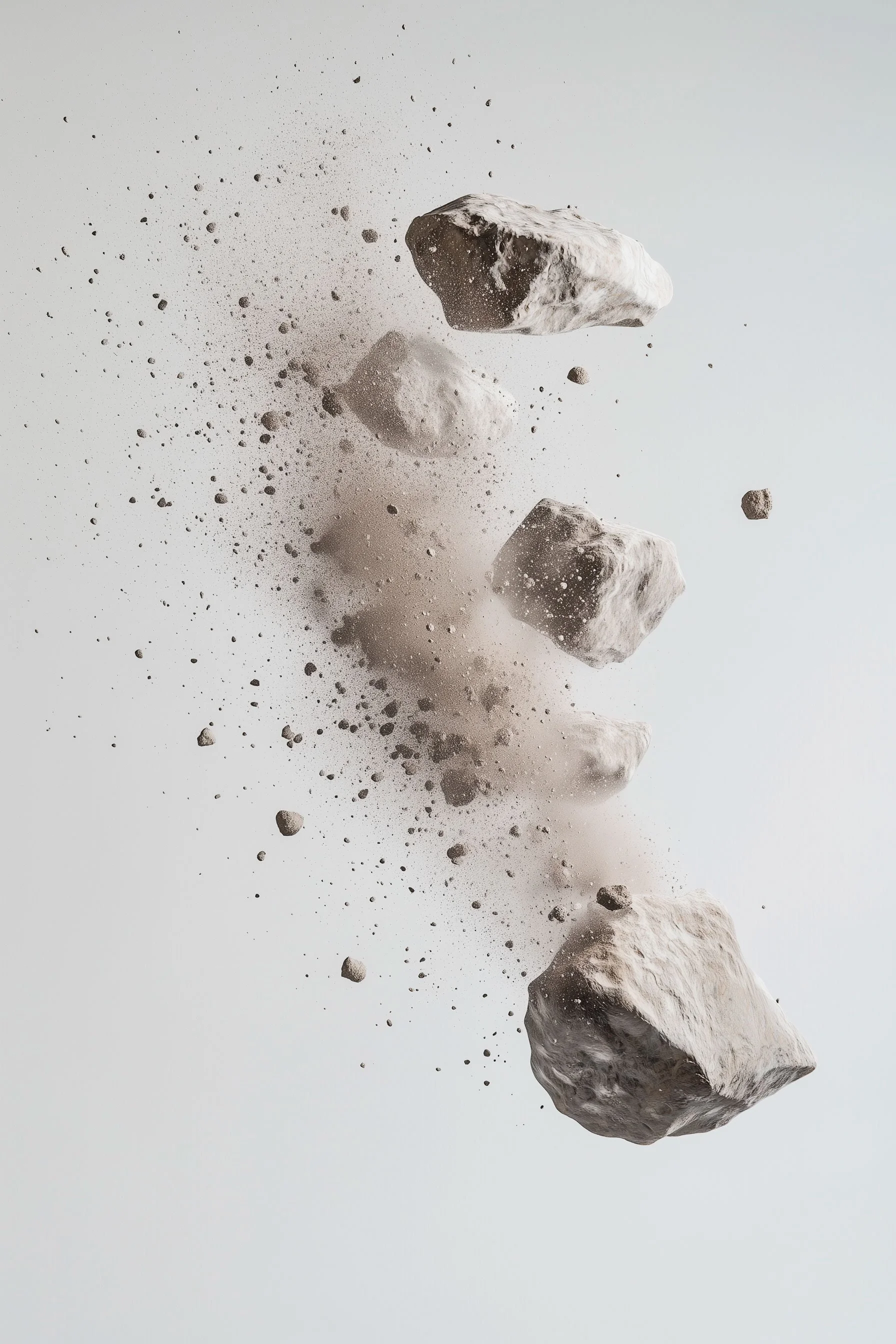 Abstract gravel-inspired visual composition with rocks and dust, created for the POLVU brand identity.