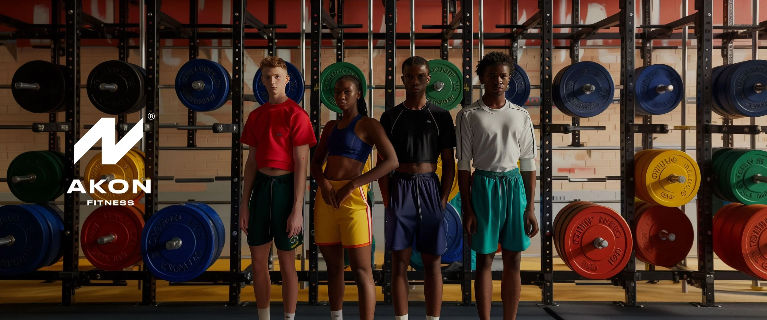 Aplicación de la nueva identidad visual de Akon Fitness en entorno deportivo.