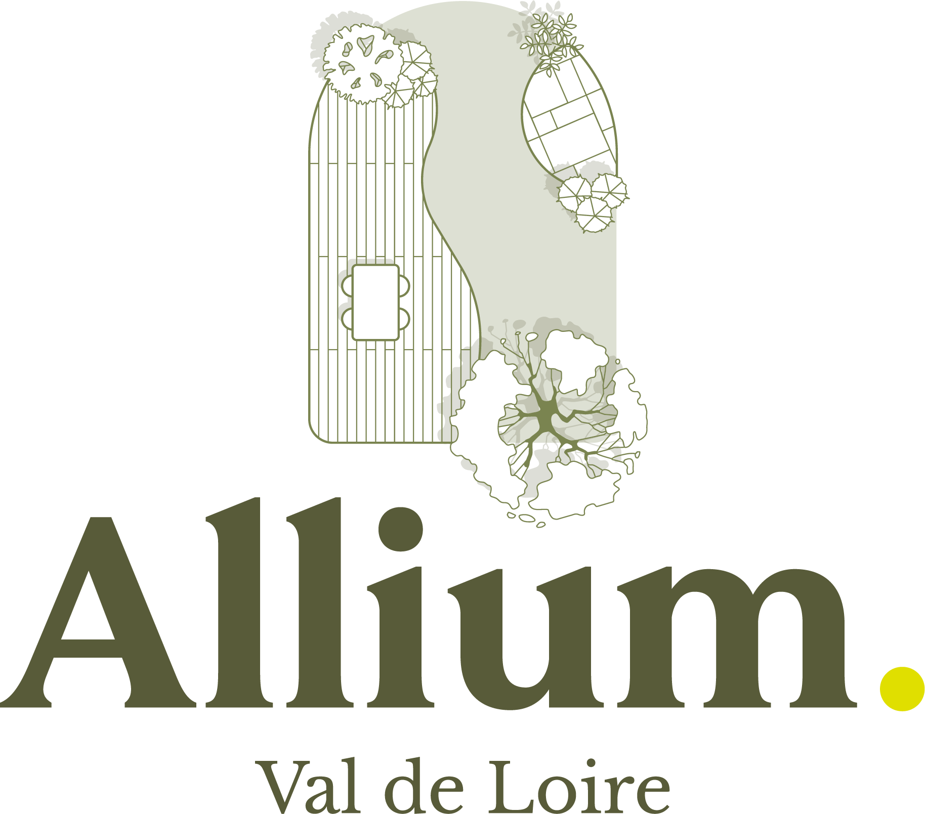 Logo avec le texte "Allium Val de Loire" et un design graphique de jardins au-dessus.