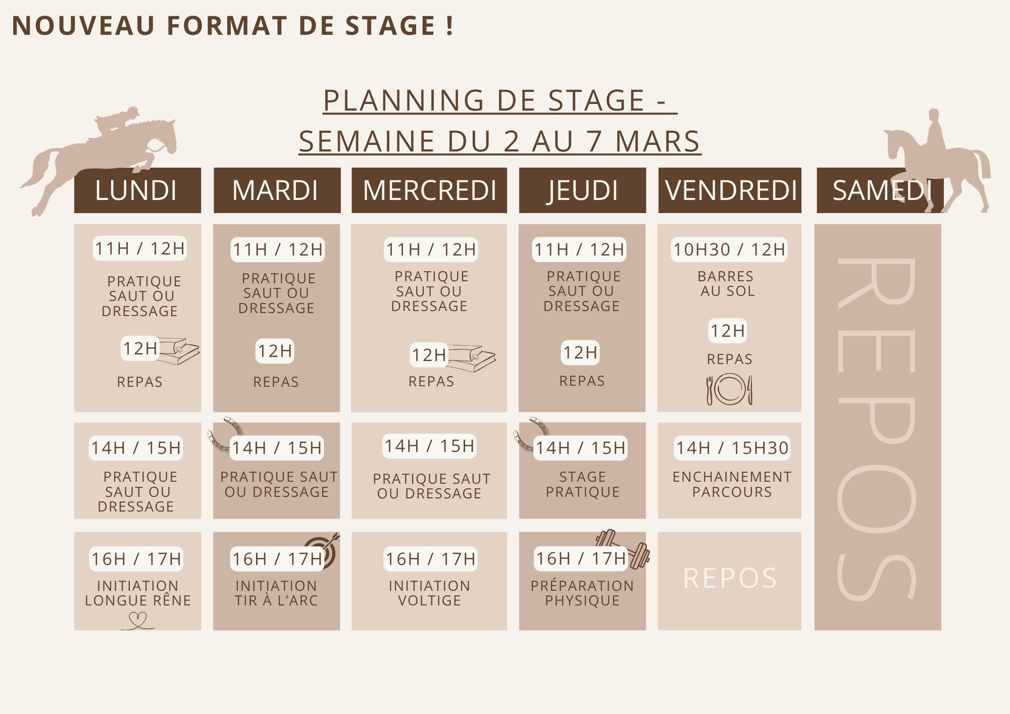 Planning de stage d'équitation Fontenay-Trésigny