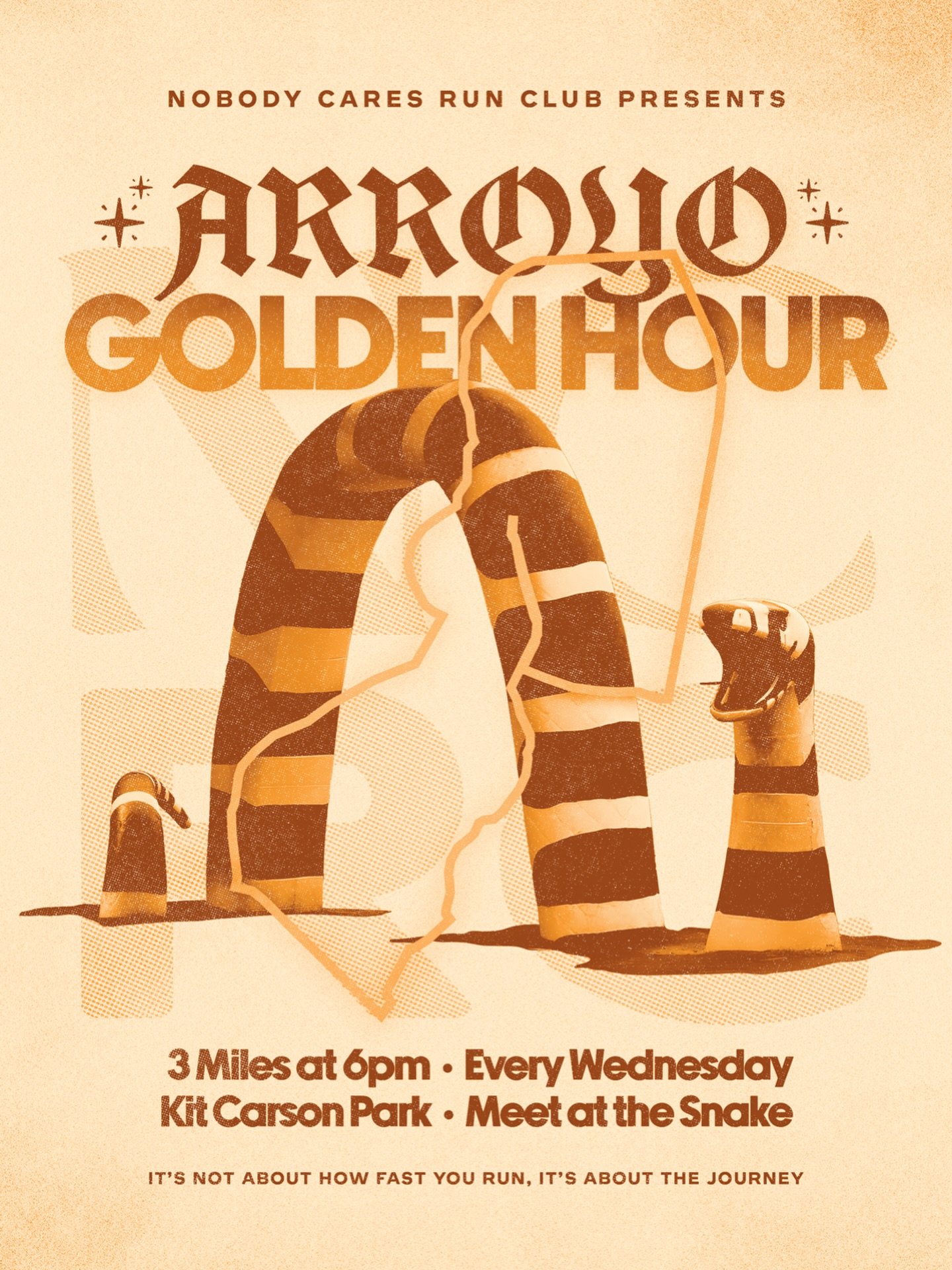 If you know, you know.

Midweek miles. Same meeting spot. Same easy energy. OG Route.

Every Wednesday, we link up at the snake in Kit Carson Park for three chill miles before the sun goes down.

Location: Kit Carson Park &bull; Meet at The Snake (Ar