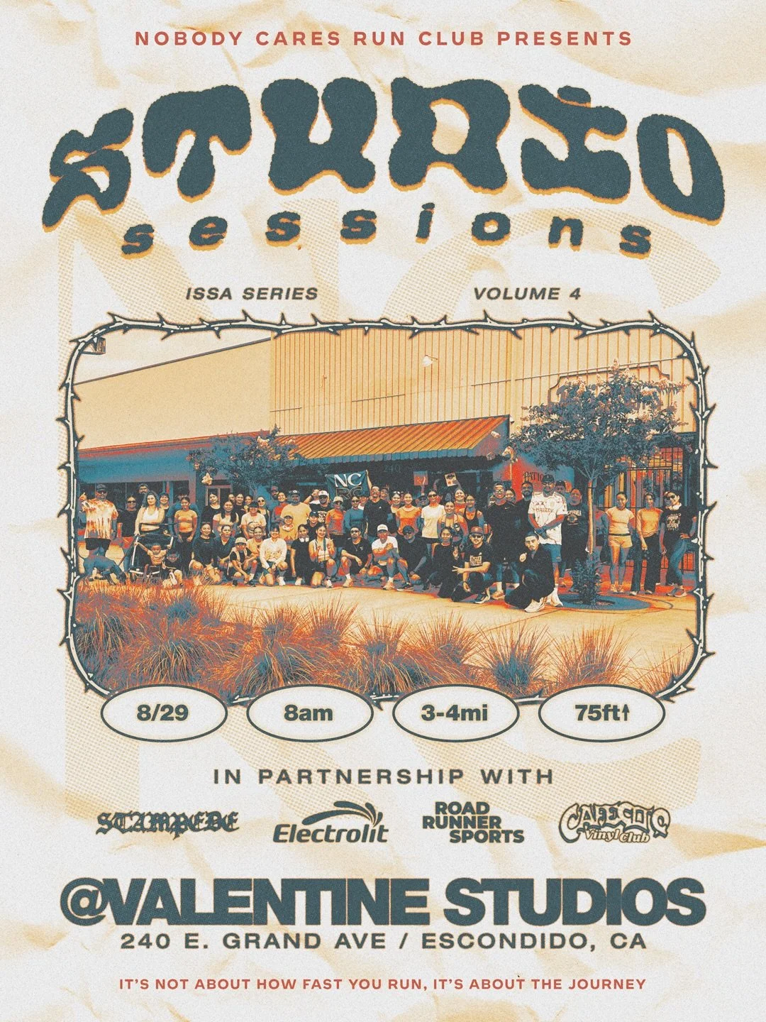 This Saturday, we&rsquo;re running for something bigger than miles. This one is for EZ! Please swipe!

Coffee &bull; Live Screen Printing &bull; Raffle &bull; Music

08.29.26
8:00 AM
@valentinestudios.escondido 

Our Community. Our People!

Rsvp on S