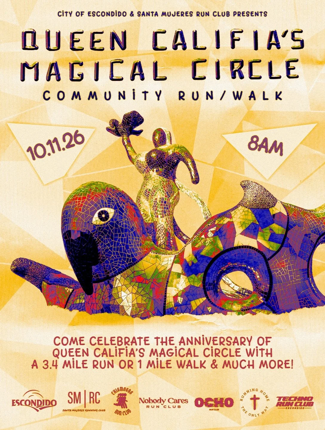 A little art. A little movement. A whole lot of community.
This Sunday, we&rsquo;re joining our friends at @santamujeresrc for a special community run they&rsquo;ve put together alongside @cityofescondido to celebrate the anniversary of Queen Califia