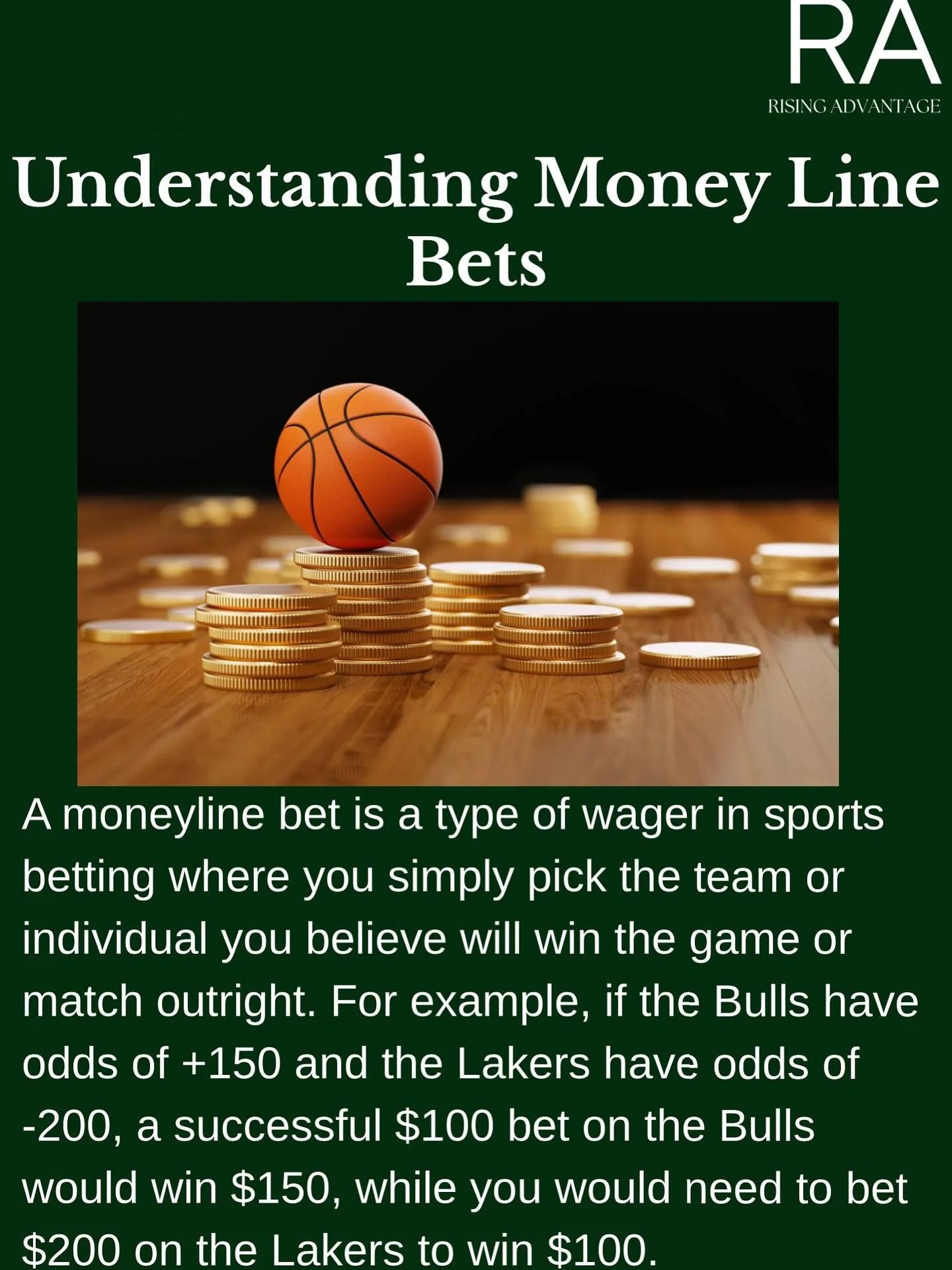 You also get your original stake back when you win. So in this example if you bet on the Bulls and they win, you get your original $100 back, PLUS the $150 you win. If you bet $200 on the Lakers, you would win $100, PLUS get your original $200 back i