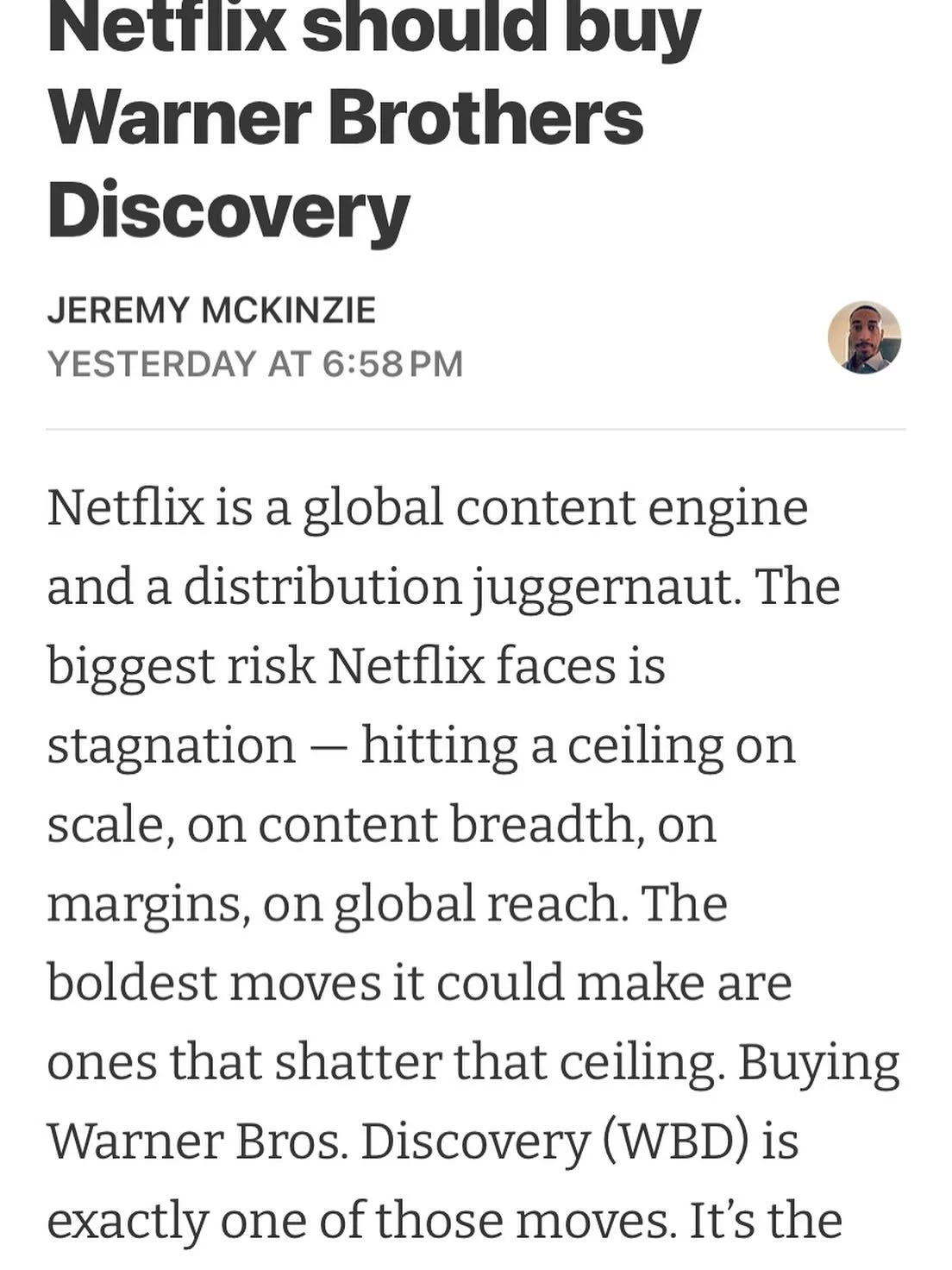 Wrote a piece for why I think Netflix should buy Warner Brothers. Link in the bio.