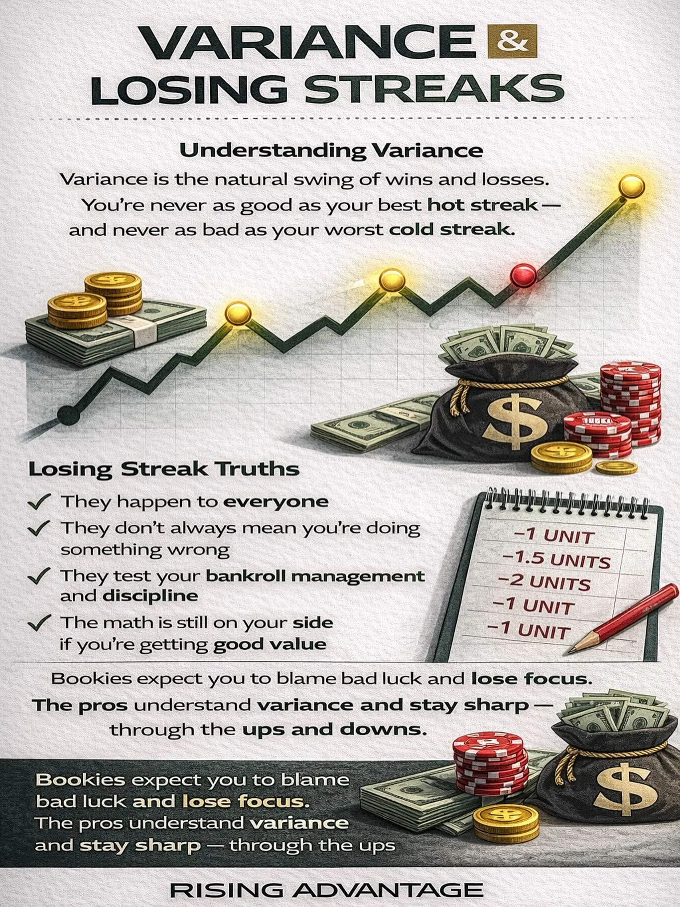 Losing streaks aren&rsquo;t a failure &mdash; they&rsquo;re part of the game.

Variance doesn&rsquo;t care how sharp you feel or how confident you are.
It only cares about sample size and discipline.

If you&rsquo;re betting good numbers and managing