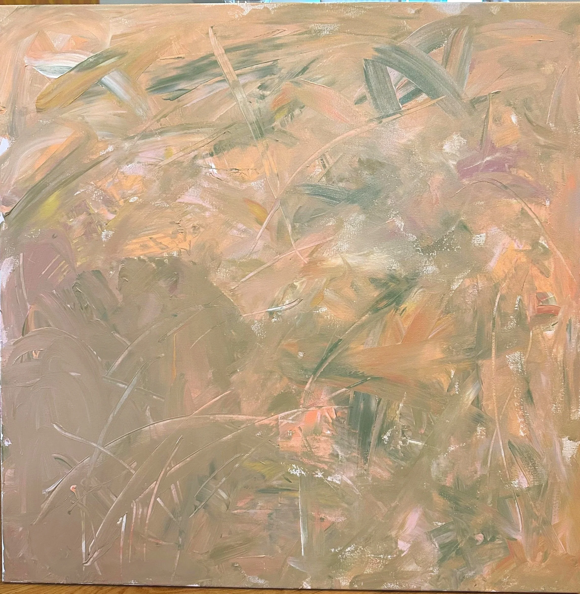 abstrakt-tavla-cream-aprikos-gron-80x80-stor-tavla-seos-konst-seoskonst.se-canvastavla-abstrakt-stil-original