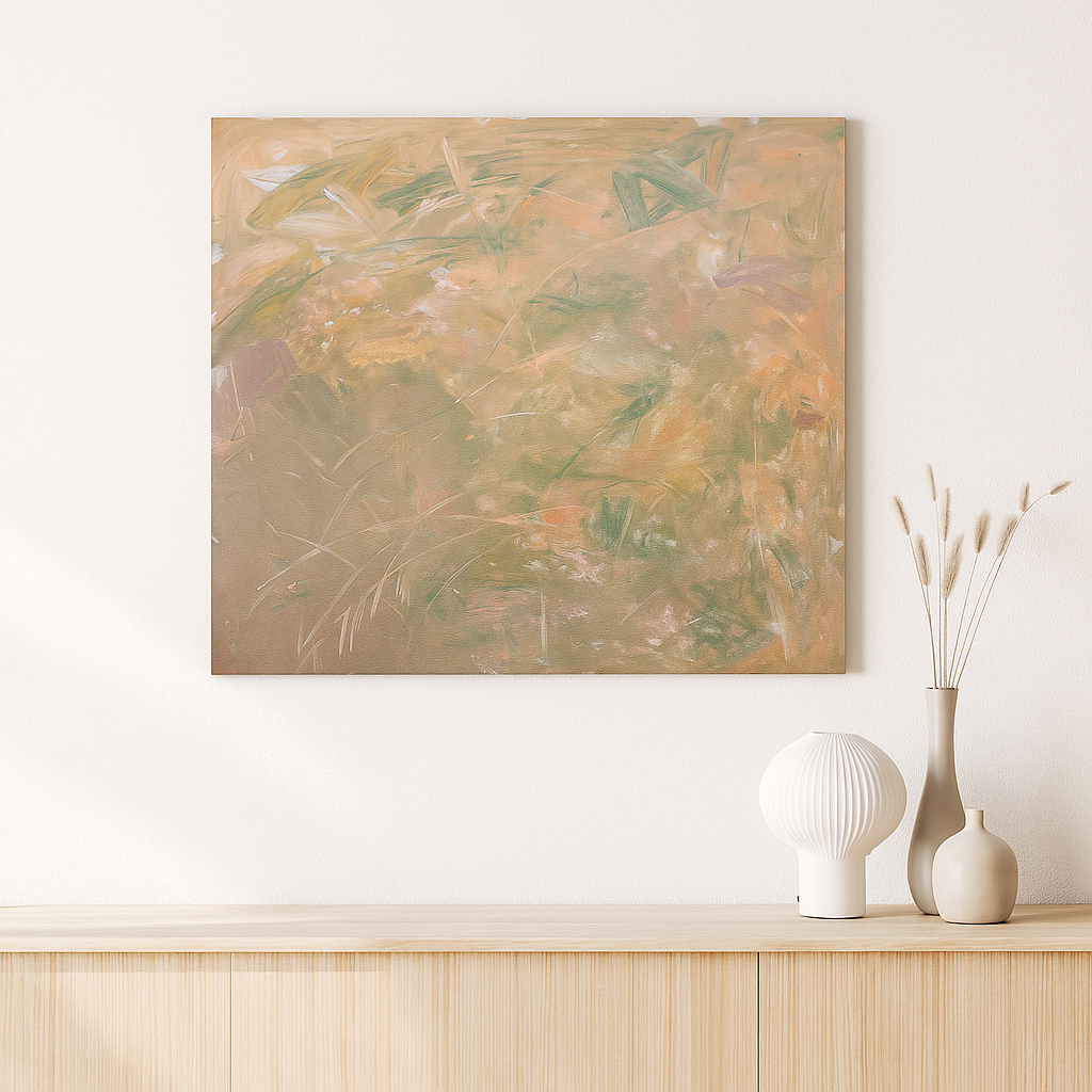 abstrakt-tavla-cream-aprikos-gron-80x80-stor-tavla-seos-konst-seoskonst.se-canvastavla-abstrakt-stil-original