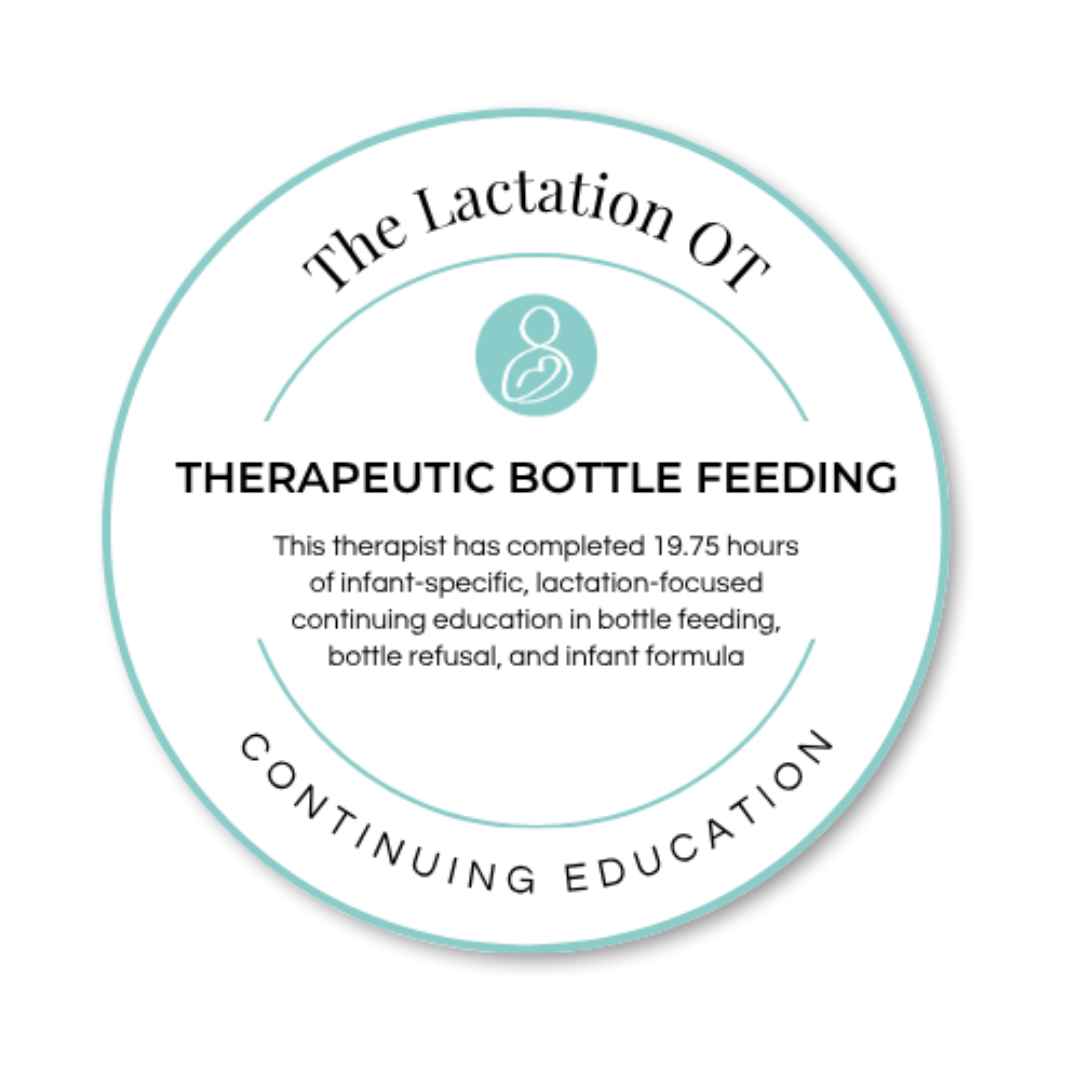 Certificate for therapeutic bottle feeding continuing education, indicating 19.75 hours completed, with a symbol of a mother breastfeeding a baby.