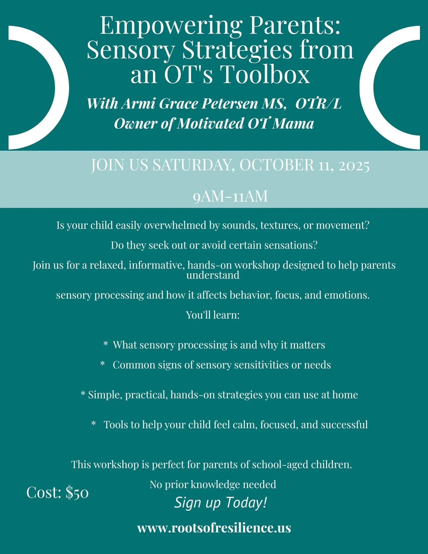 🎉UPCOMING PARENT WORKSHOP! @rootsofresilience3 

🌀The sensory system can be a complicated thing, whether it&rsquo;s sensory overload or overstimulation. 

🎙️With my upcoming presentation, I hope to educate and empower more parents in understanding