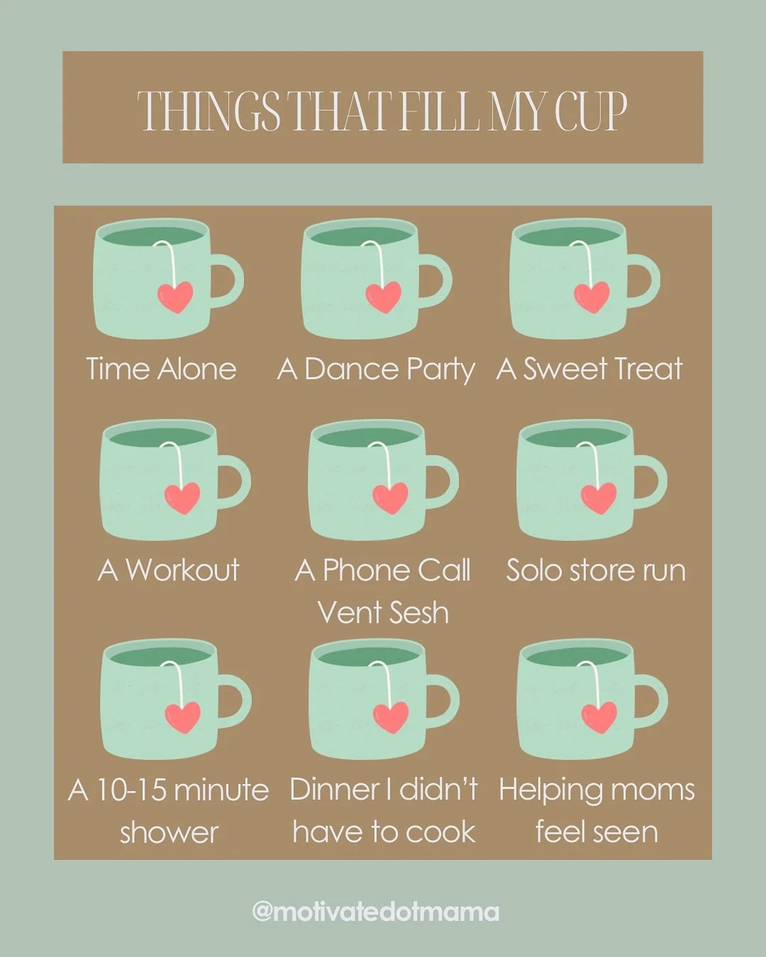 I&rsquo;ve learned that to make it through motherhood, I need to be honest with myself&hellip; 

When I get to be alone and away from my kids, I my cup gets filled and I can show up to be a better mom for my kids. 

What&rsquo;s something that actual