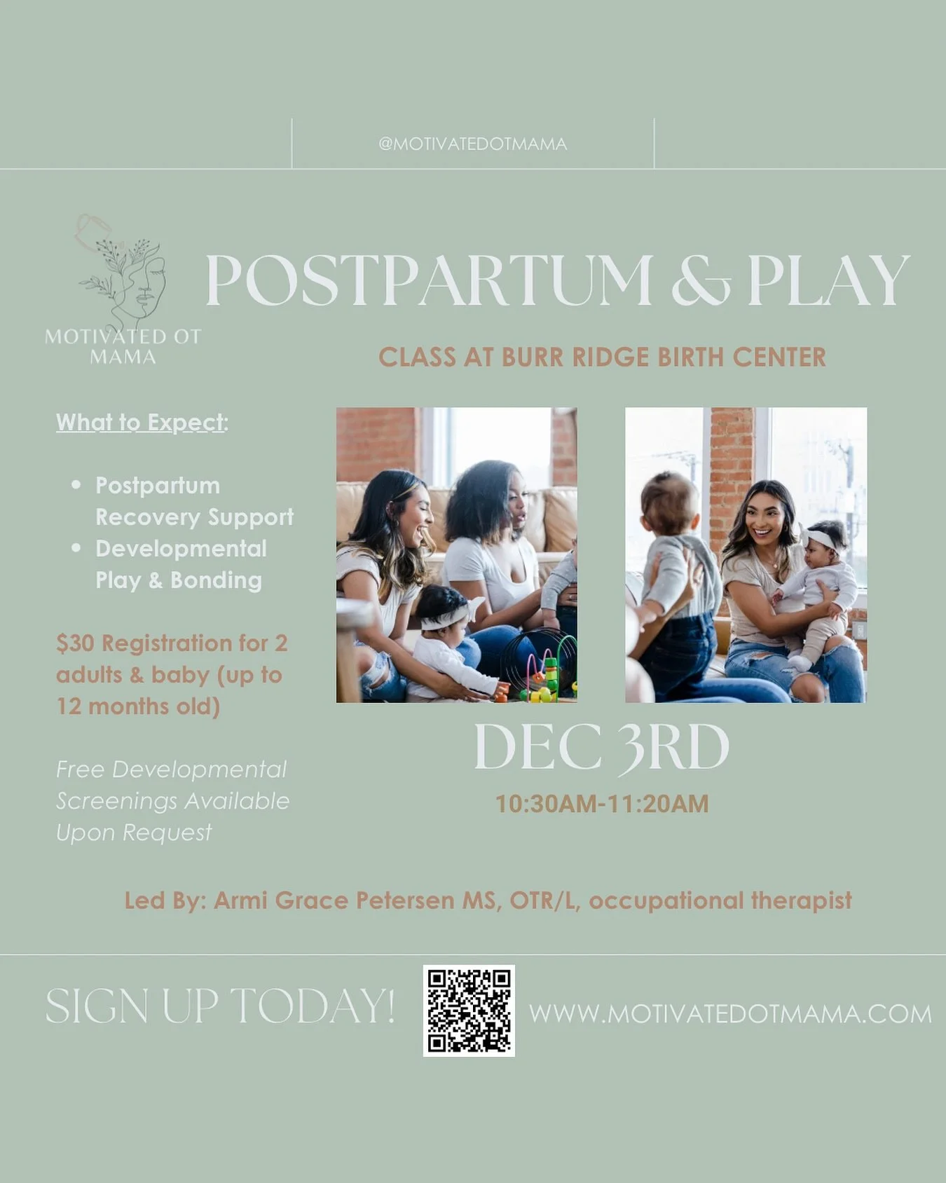 🤱🏽POSTPARTUM &amp; PLAY

✨ Support for both you and baby during this stage

👩🏽 For mom, postpartum recovery topics and practical strategies to balance your needs with your baby&rsquo;s

👶🏻 For baby, developmental play that promotes milestones (