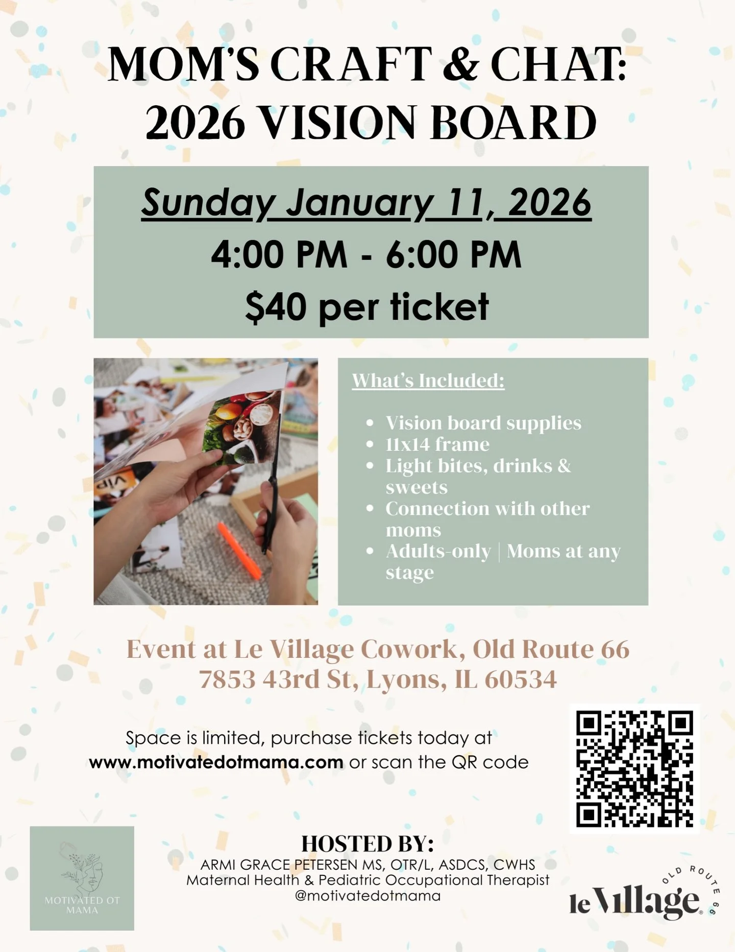 Excited to be hosting my first event @levillagecowork_oldroute66! 

What better way to start than with a Moms Night? 💁🏽&zwj;♀️

This is a low-key mom&rsquo;s night to sit, make something for YOU, and think about what YOU want going into 2026&mdash;