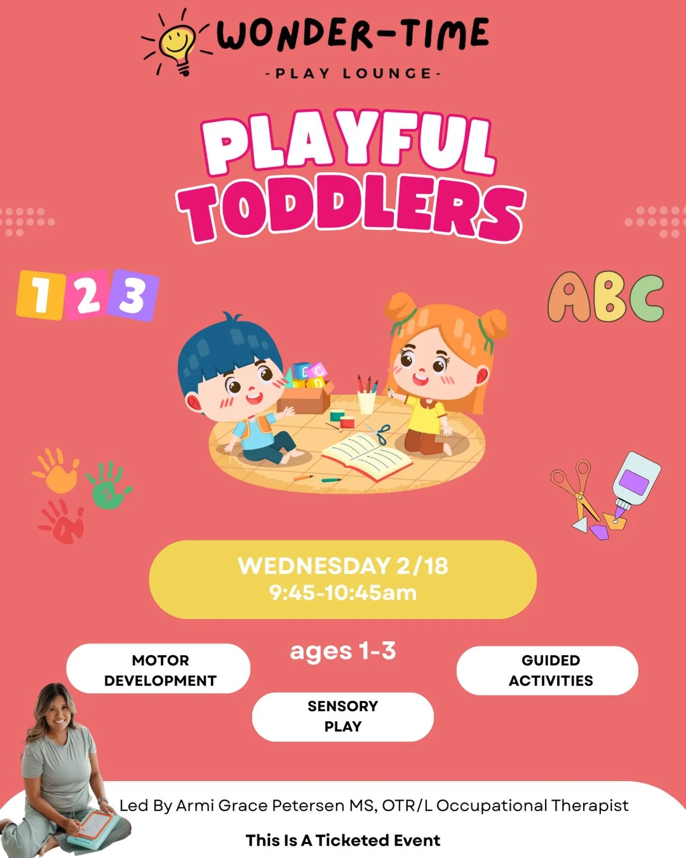 Final call for tomorrow&rsquo;s Playful Toddlers @wondertime_play! 

Wednesday, February 18, 2026
9:45 AM  to 10:45 AM
11209 W. 159th St. Orland Park, IL

Join us for a morning of fun, hands-on activities designed to support your toddler&rsquo;s sens