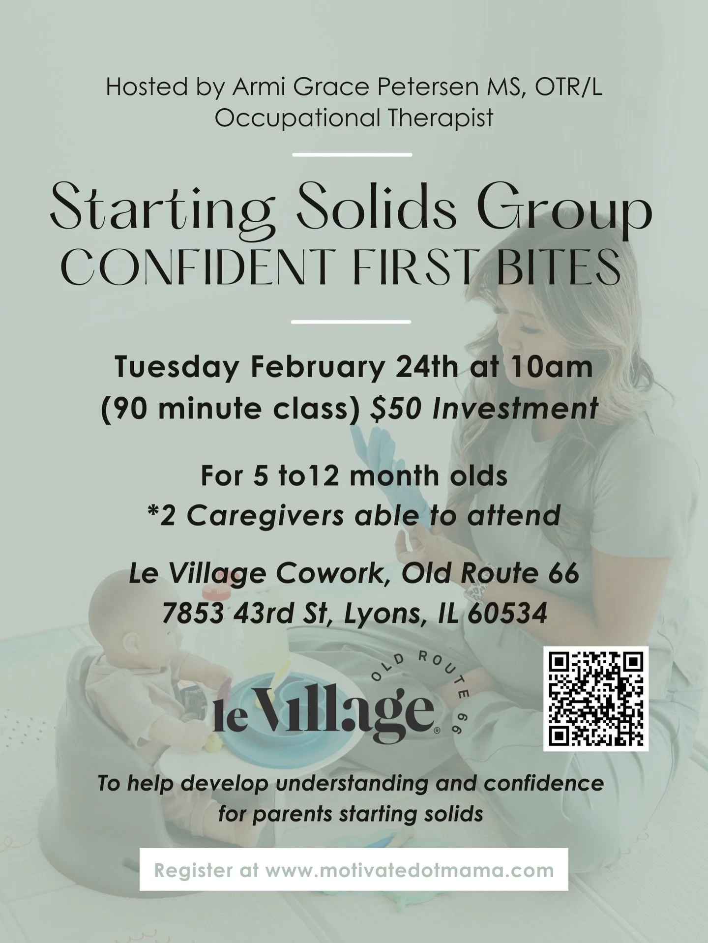 Feeling overwhelmed and a little nervous with starting solids? I&rsquo;m here to help!

My Starting Solids in-person group class will be a hands-on, supportive, and confidence-boosting session to help you and your baby take the next step.

Class host
