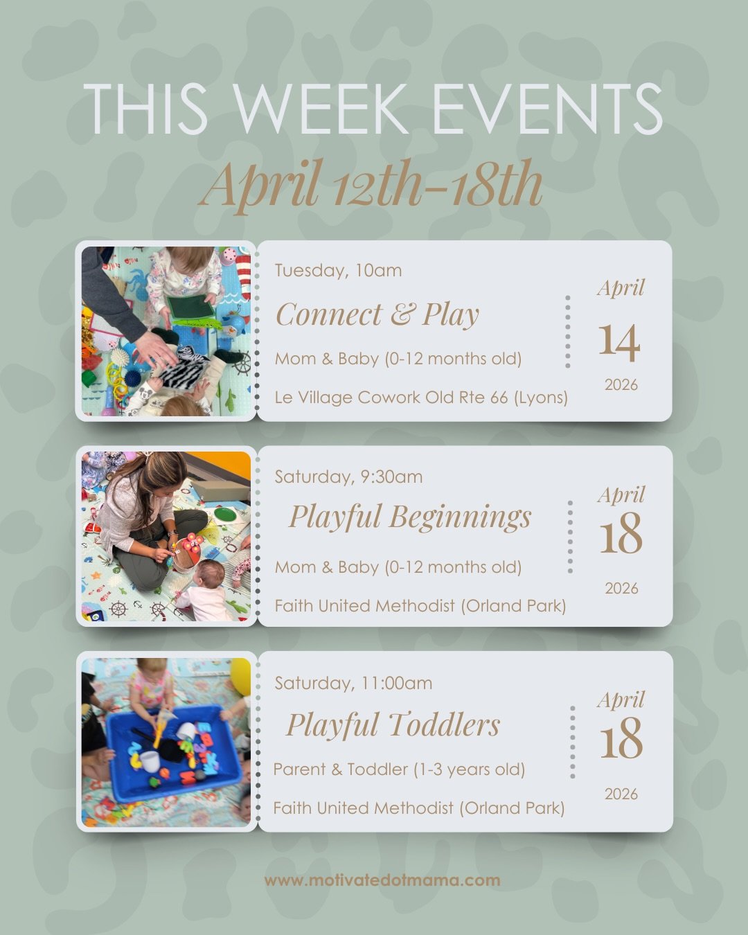 How are we almost halfway through April already?! 

📆 This week&rsquo;s upcoming events for April 12th-18th

Make some time for you this week mama! 

All groups led by Armi Grace Petersen MS, OTR/L
Occupational therapist and owner of @motivatedotmam