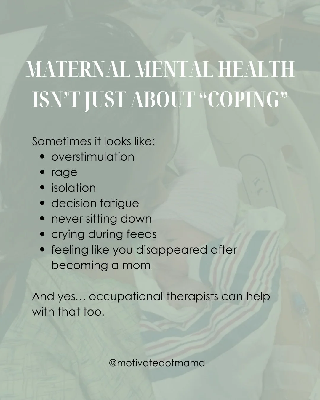 Tomorrow, May 6th, World Maternal Mental Health Day 🤍

And I think more moms need to hear this:

you do not have to wait until you&rsquo;re completely overwhelmed to deserve support.

As both an occupational therapist and a survivor of PPA/PPD, this