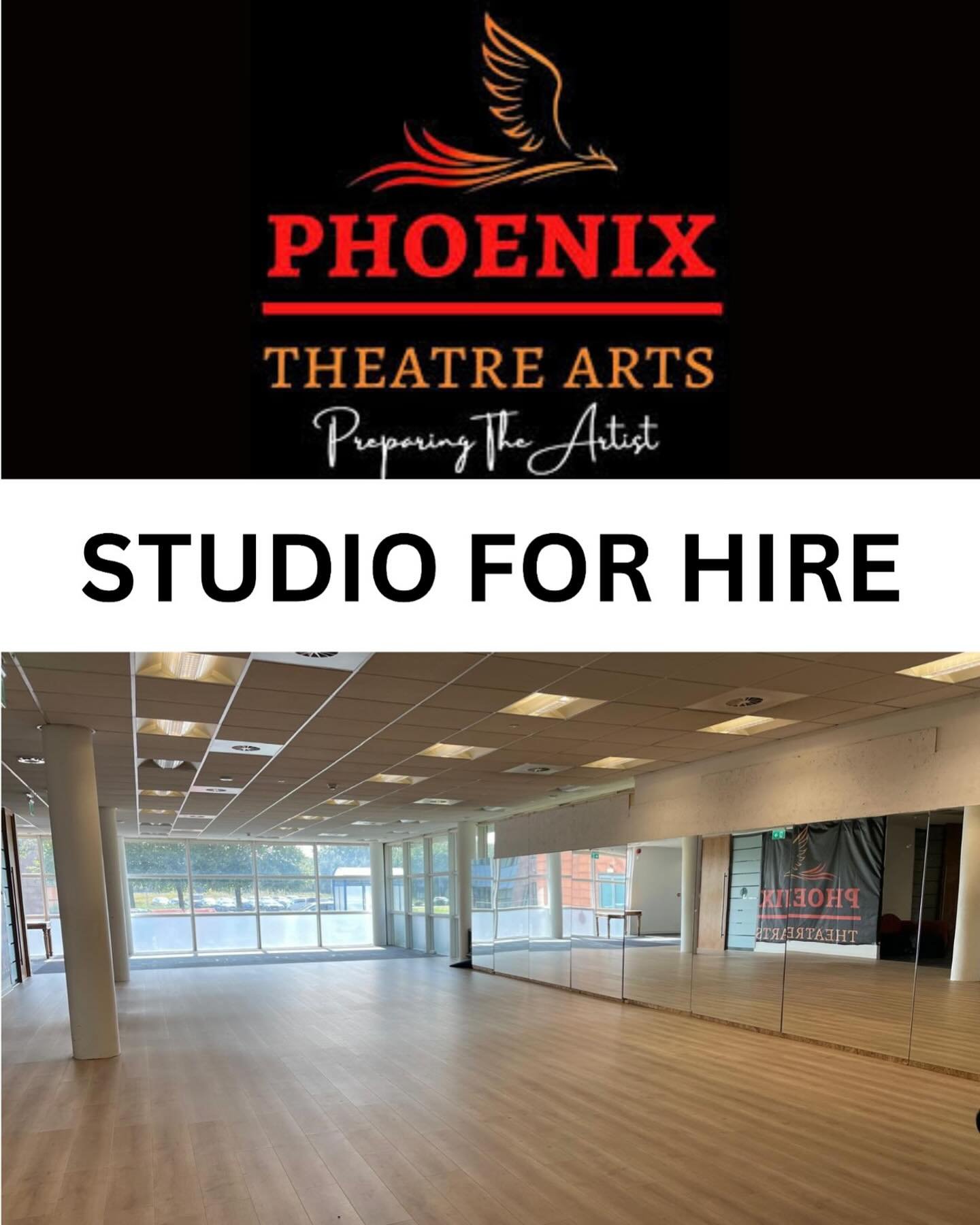 Studio availability from 4.30 most days

Saturday and Sunday hire also available 

Studio 1 - large dance studio
Studio 2 - very limited availability
Drama room - available most days
Office space - available most days
Singing room - available most da