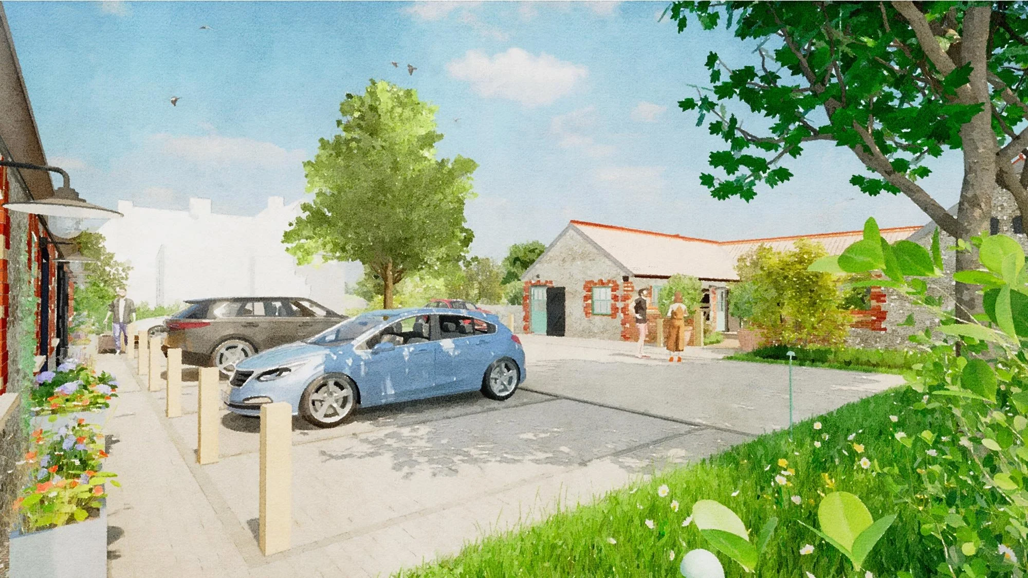 Designer sketch of a green parking lot