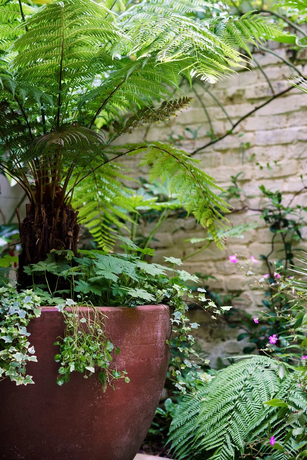 Garden pot in a garden