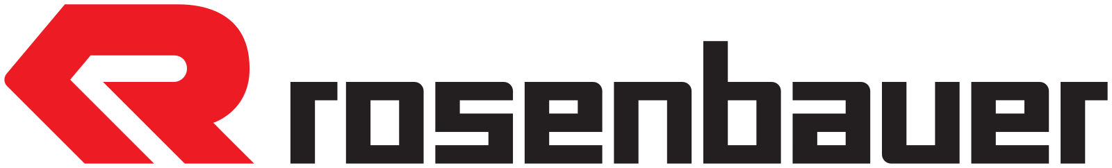 Rosenbauer Logo, schwarzer Text mit rotem Emblem