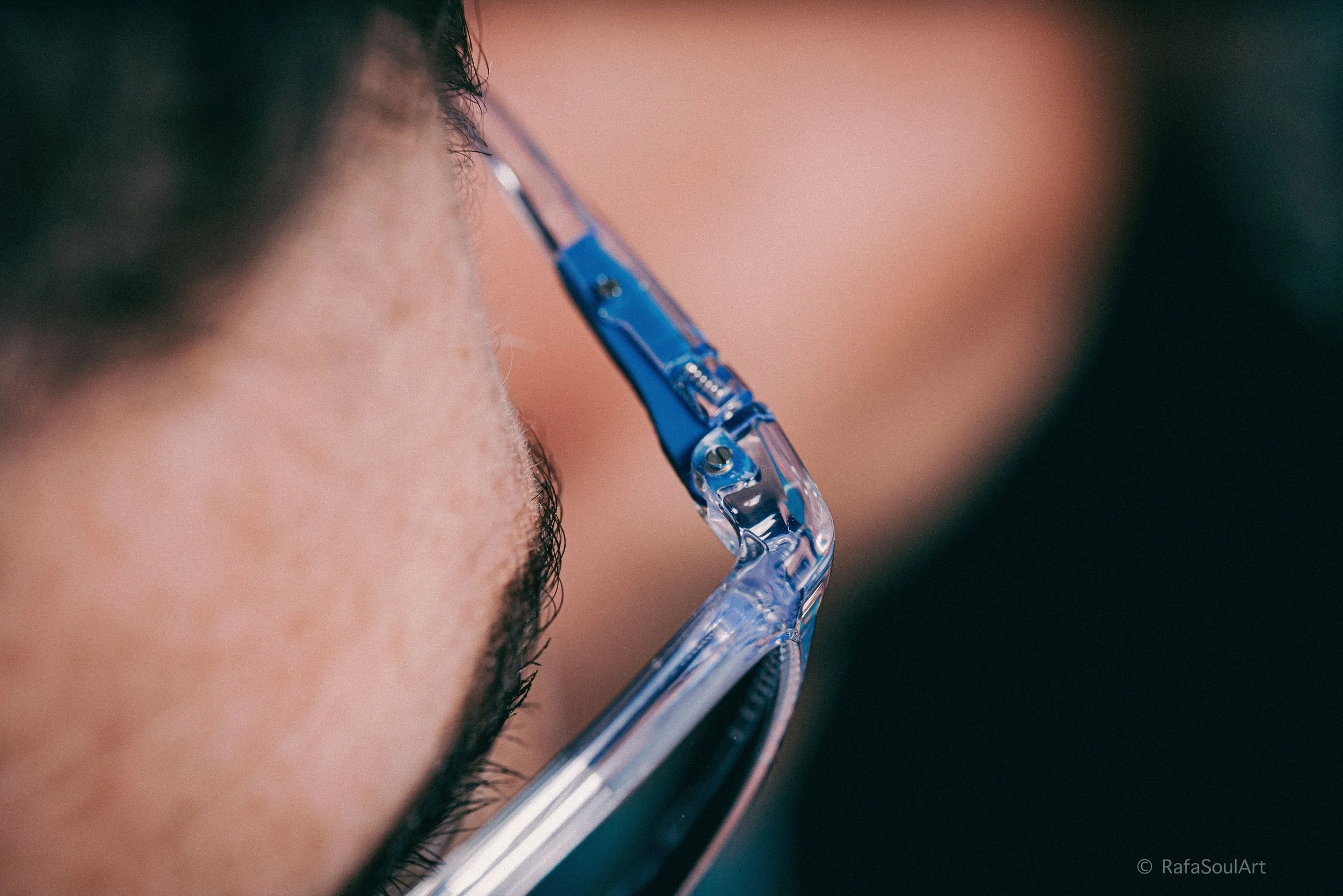 Close up detail of Hilx Vizo prescription glasses on athlete face during photoshoot