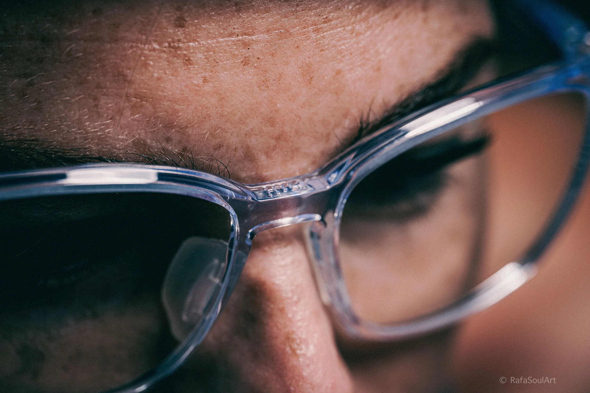 Close up detail of Hilx Vizo prescription glasses on athlete face during photoshoot
