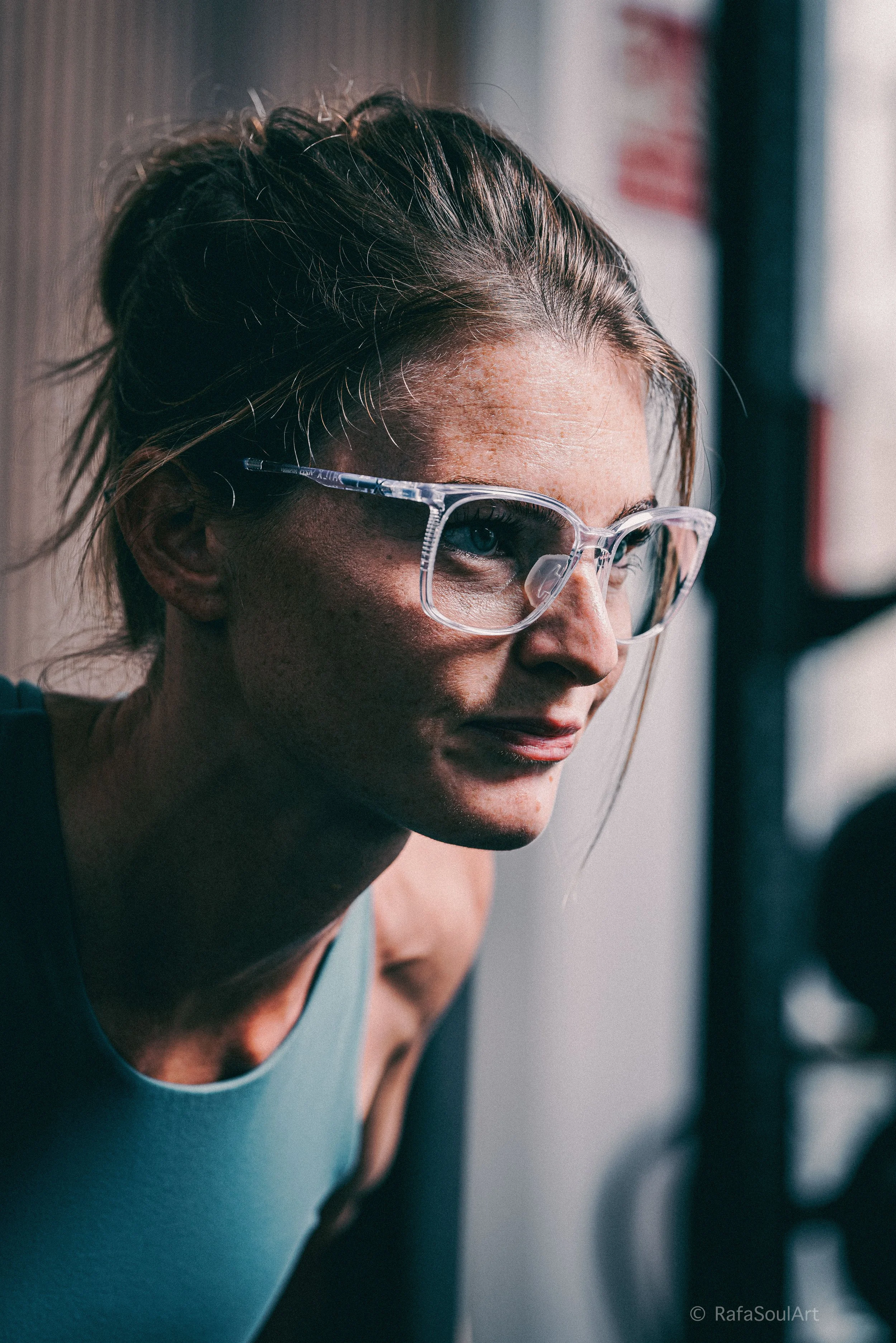 Close up portrait of athlete wearing prescription eyewear during brand campaign shoot