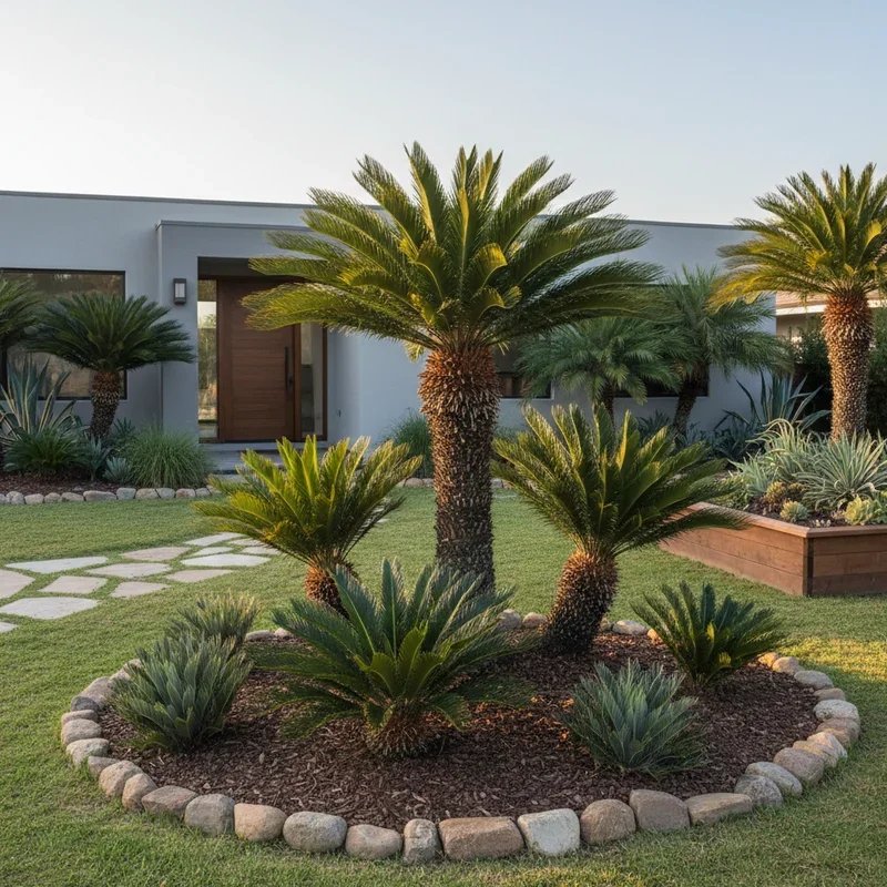 Front Yard Sago Palm Landscape Ideas