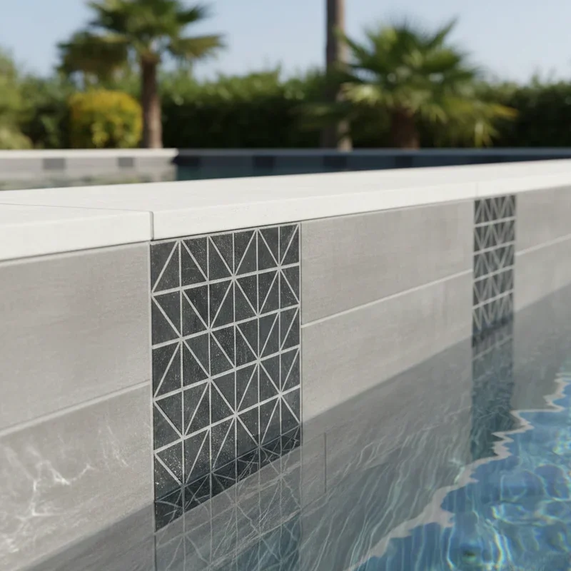 Grey Pool Waterline Tile Ideas