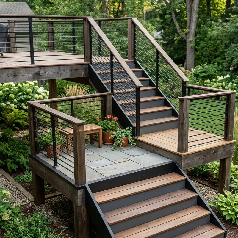 Deck Stairs with Landing Ideas