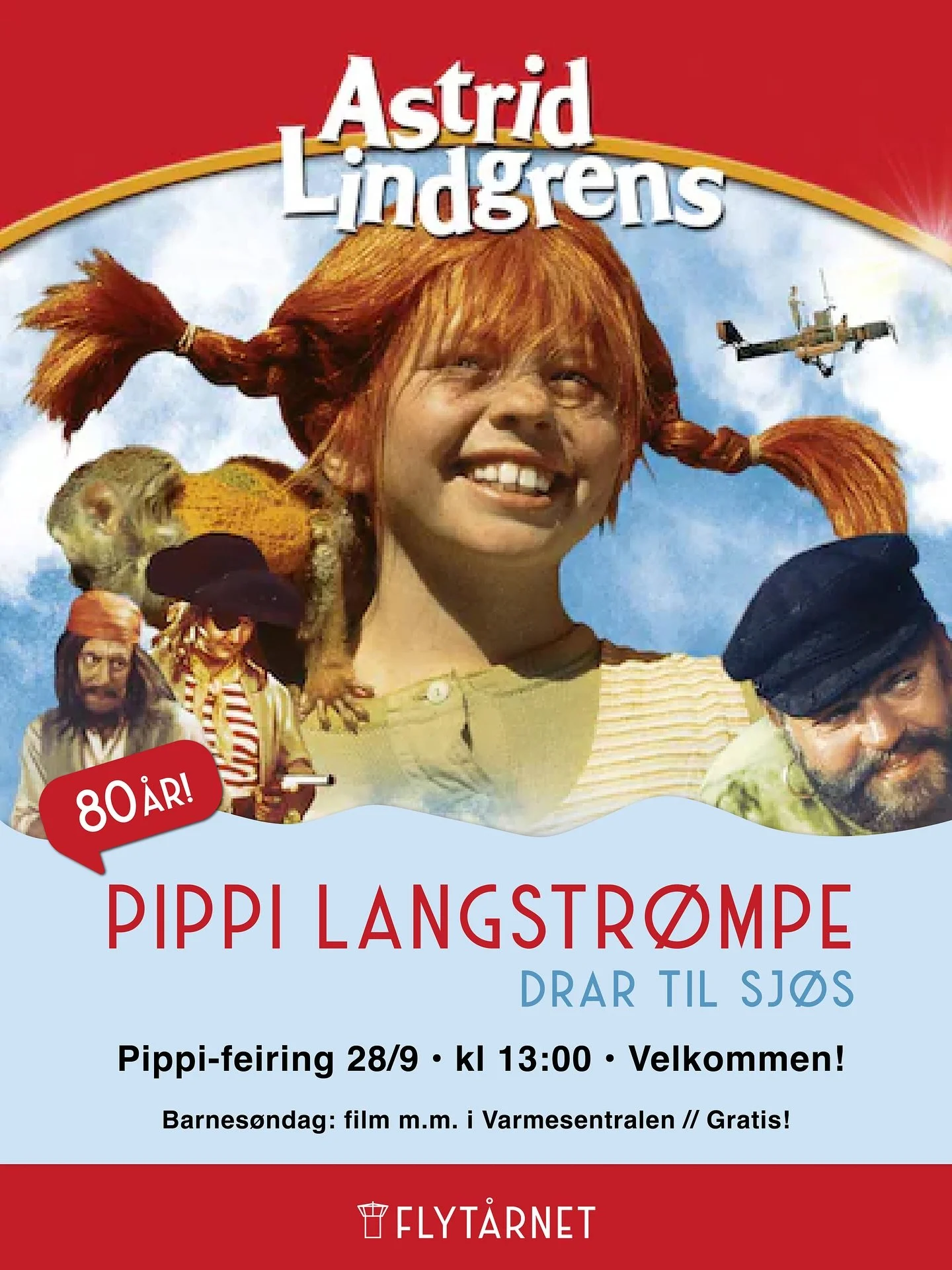 🥳🎉Visste du at Pippi Langstr&oslash;mpe fyller 80 &aring;r i &aring;r? Dette m&aring; vi feire - med v&aring;re fineste Pippi-kostymer, film, snacks og moro! 💛

🎉✨ Barnes&oslash;ndag p&aring; Varmesentralen ✨🎉
📅 S&oslash;ndag 28. september kl 1