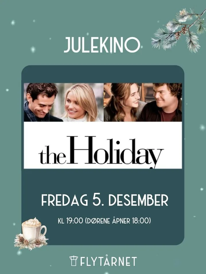 🎄 Julekino i Varmesentralen! 🎬

Fredag 5. desember kl 19:00 viser vi juleklassikeren The Holiday &ndash; en perfekt pause i julestria! ✨

Vi byr p&aring; en uformell kinosetting, &aring;pen bar og god julestemning.
🕖D&oslash;rene &aring;pner 18:00