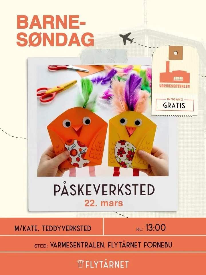 🐣 Barnes&oslash;ndag p&aring; Flyt&aring;rnet &ndash; bli med p&aring; p&aring;skeverksted! ✂️🖍️

S&oslash;ndag 22. mars kl 13:00 inviterer vi til en kreativ og hyggelig Barnes&oslash;ndag p&aring; Flyt&aring;rnet Fornebu. Da blir det nemlig p&arin