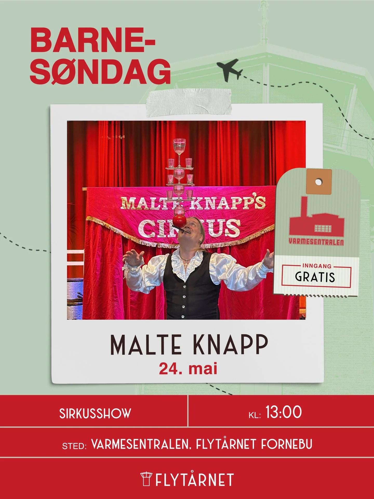 🤹&zwj;♂️ Velkommen til Barnes&oslash;ndag 24. mai kl 13:00. Da er Malte Knapp tilbake med sitt spektakul&aelig;re show! Gratis inngang ✨

Malte Knapp er en av Sveriges mest meritterte sirkusartister, som har opptr&aring;dt p&aring; store scener over
