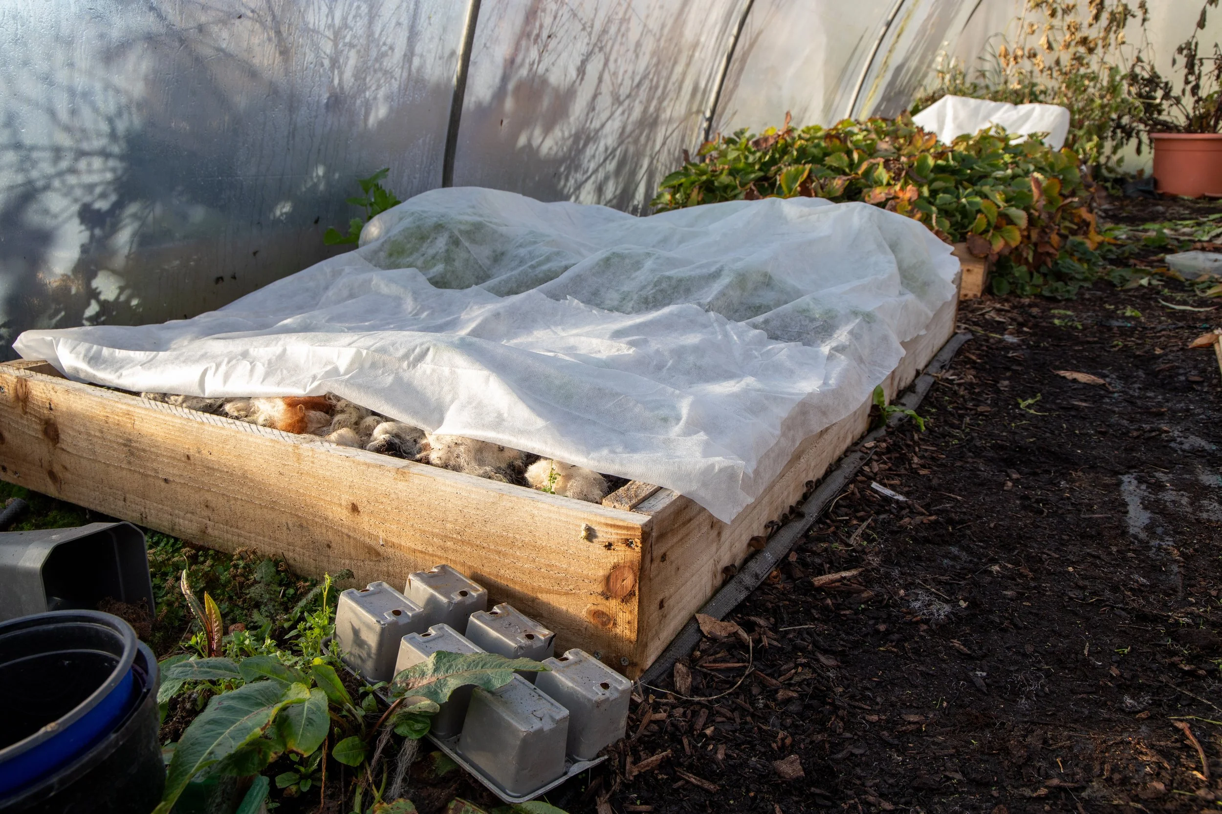Flower beds at TwoPot Posies in Co.Cork covered up for winter