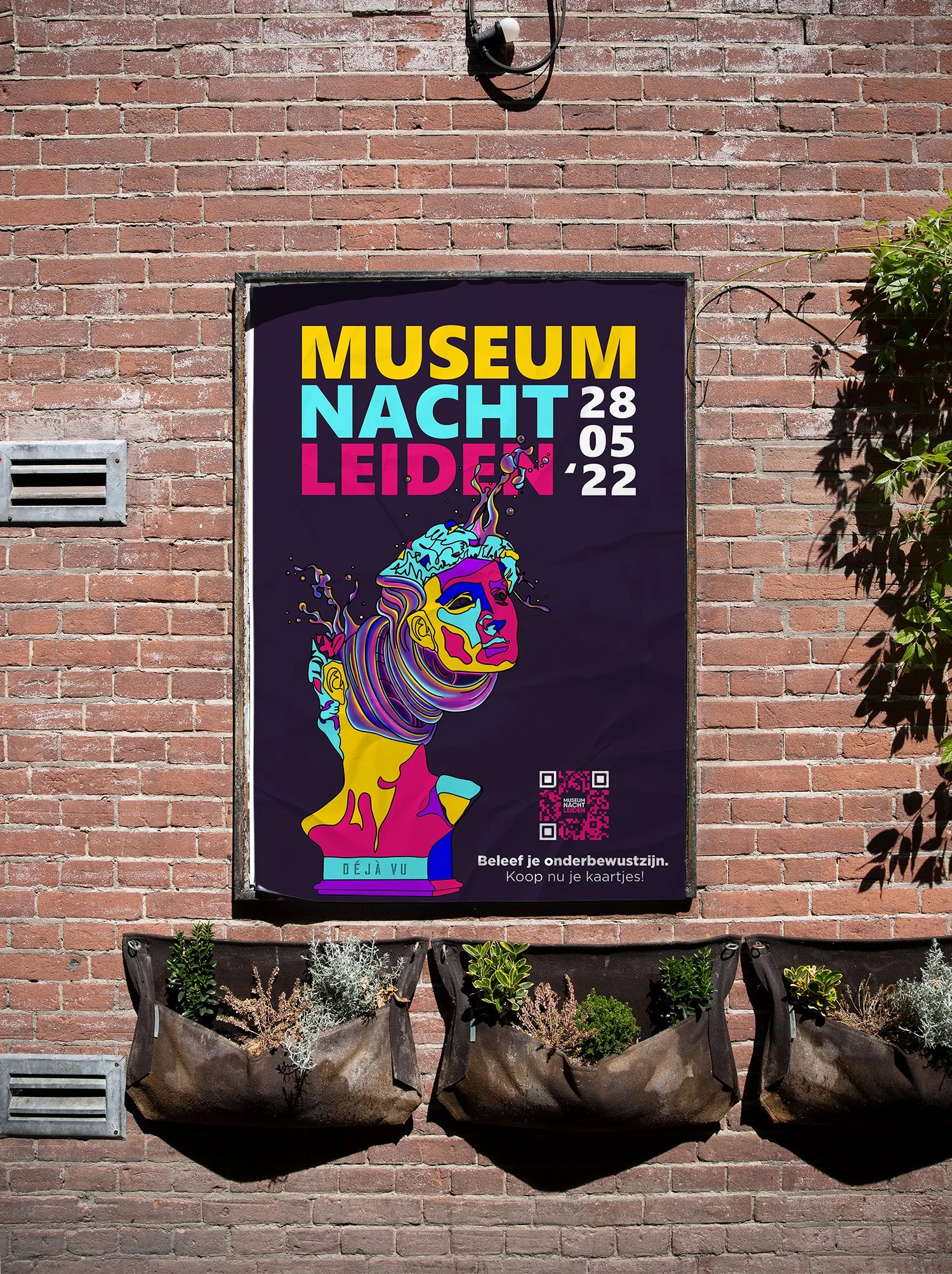 Campagnebeeld Museumnacht Leiden – stylized David-beeld met felle kleuren als visuele branding voor kunstnacht
