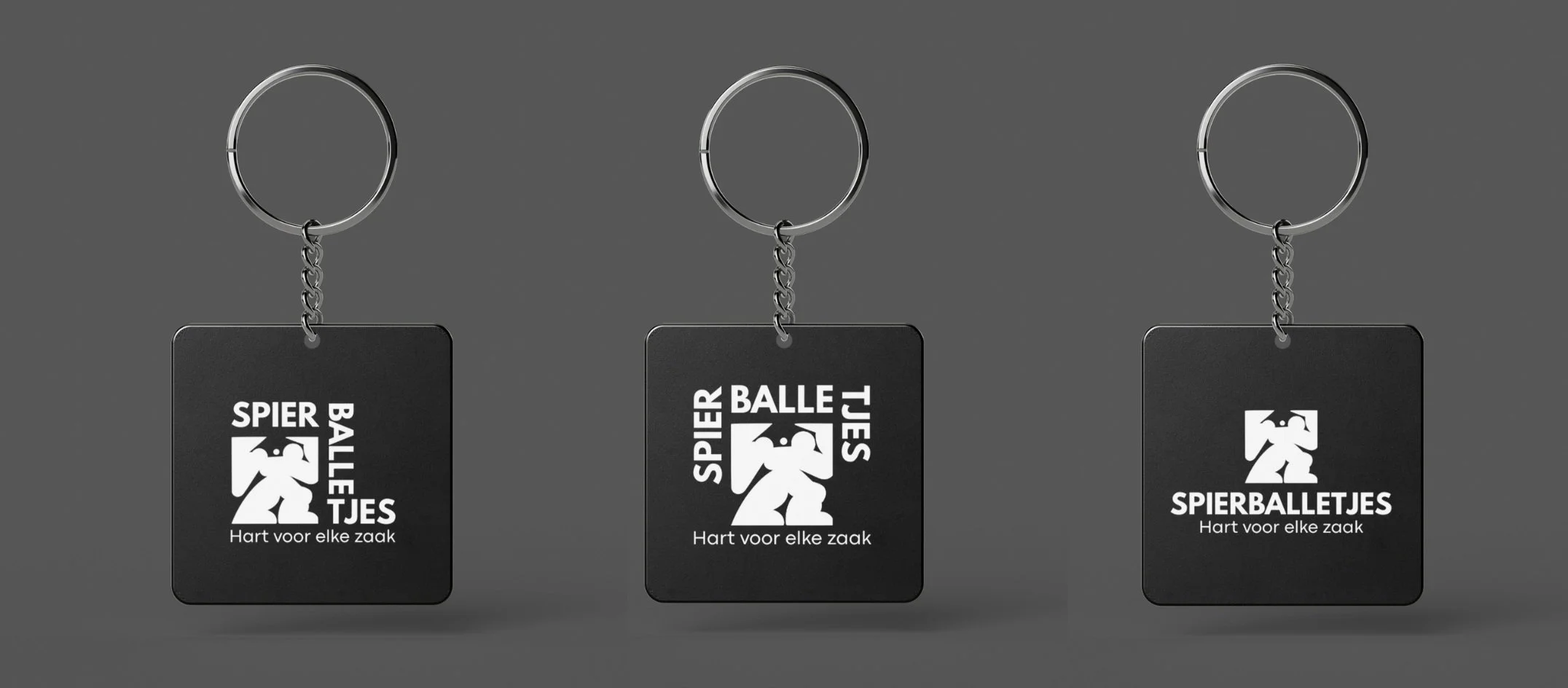 Sleutelhanger en social media templates in huisstijl Spierballetjes – grafisch ontwerp voor merchandise en online design