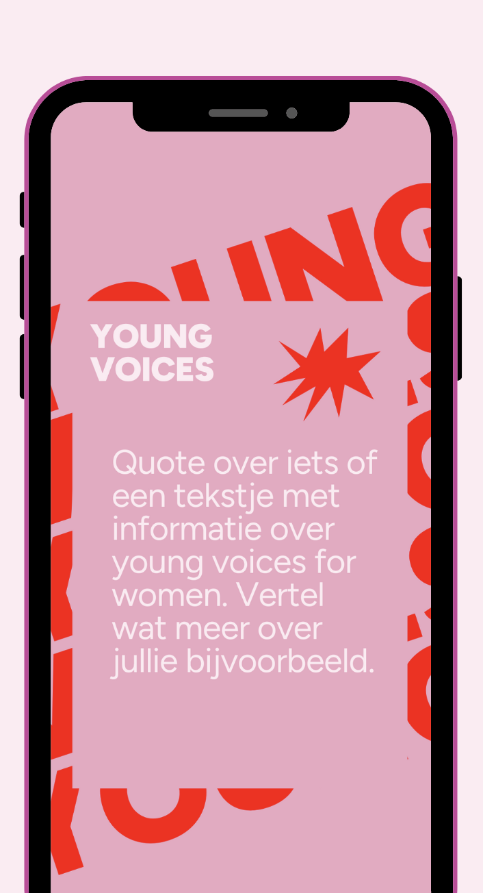 Story template screenshot – Instagram story design per huisstijl Young Voices for Women