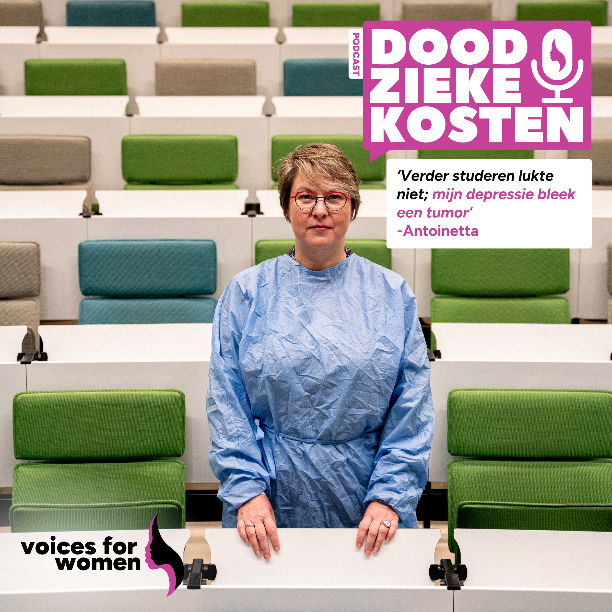 Podcast cover design Voices for Women – grafisch artwork voor dossier- en podcastreeks met documentaire fotografie