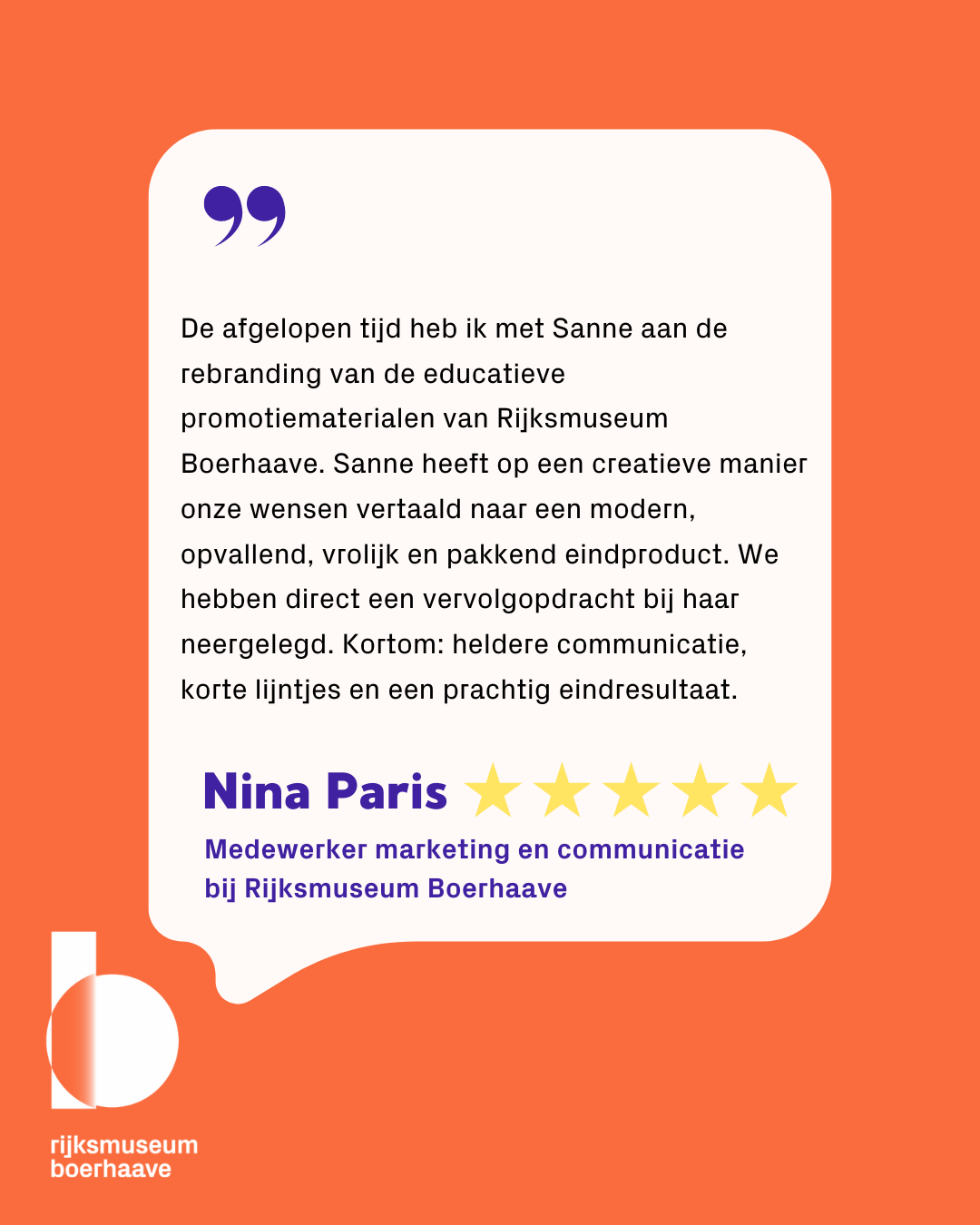 Review klant Rijksmuseum Boerhaave – enthousiast over kleurrijk educatiecampagnebeeld en branding