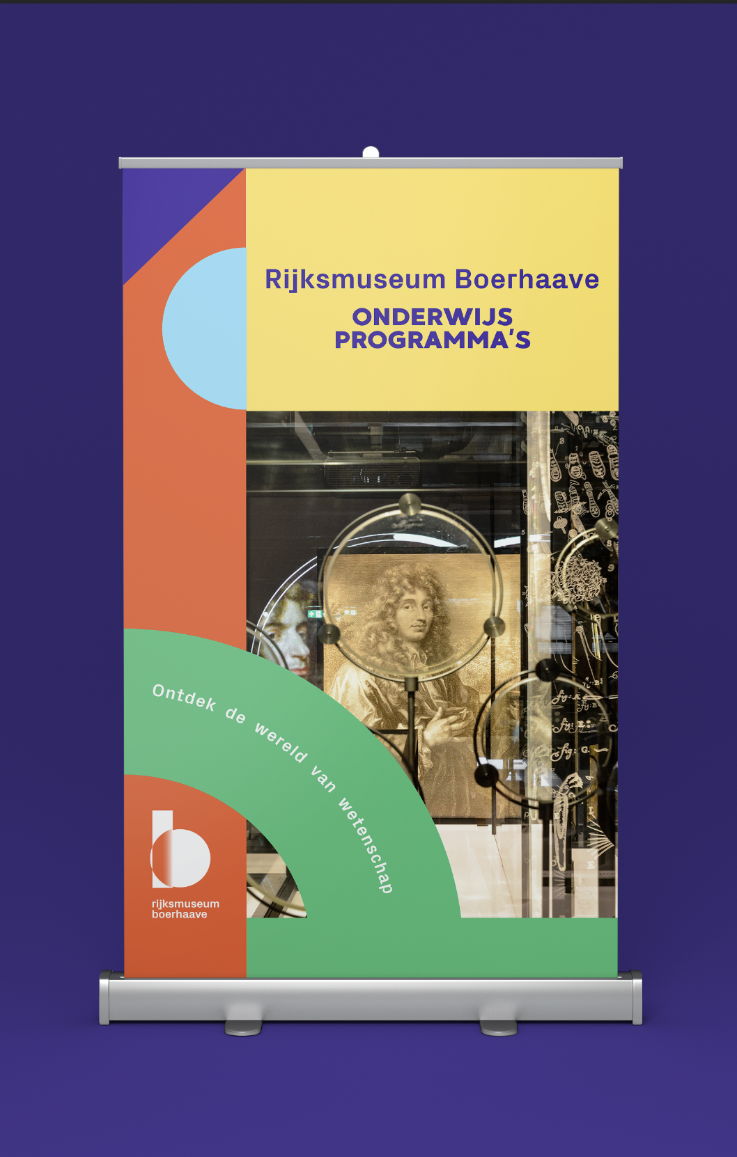 Flyer ontwerp Rijksmuseum Boerhaave educatie – levendig en opvallend drukwerk voor onderwijscommunicatie