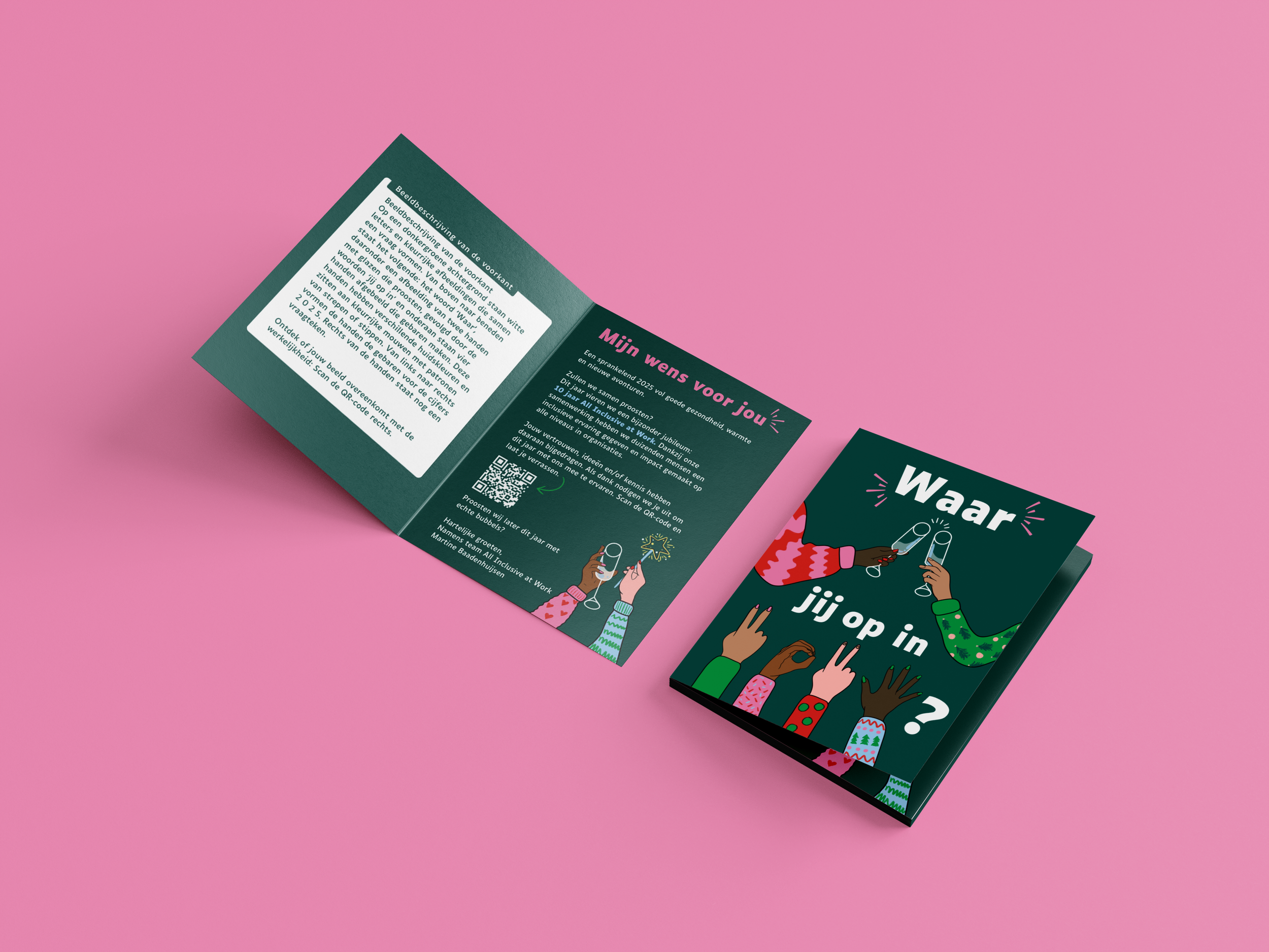 nieuwjaarskaart ontworpen door branding and boosting met unieke hand getekende illustraties met nadruk op diversiteit