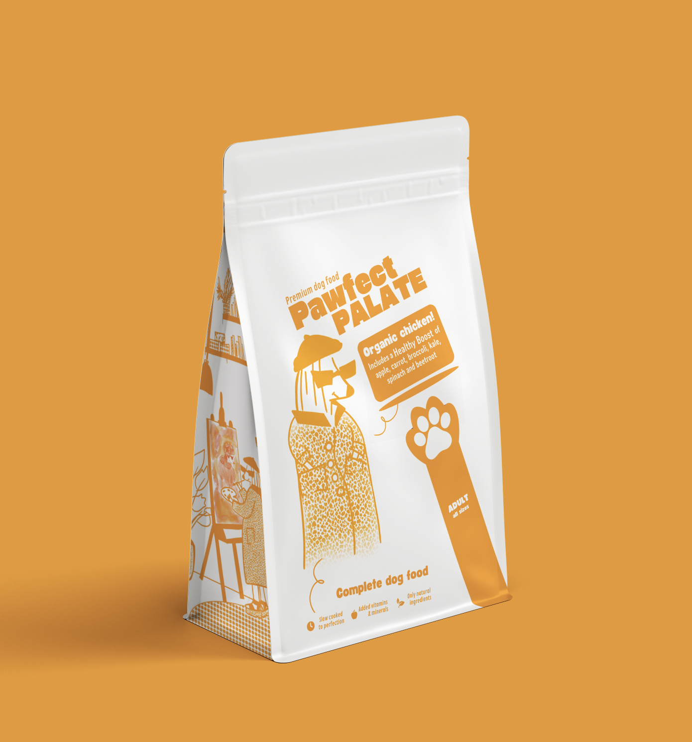 Illustratieverpakking Pawfect Palate – opvallend verpakkingdesign met moderne illustratiestijl